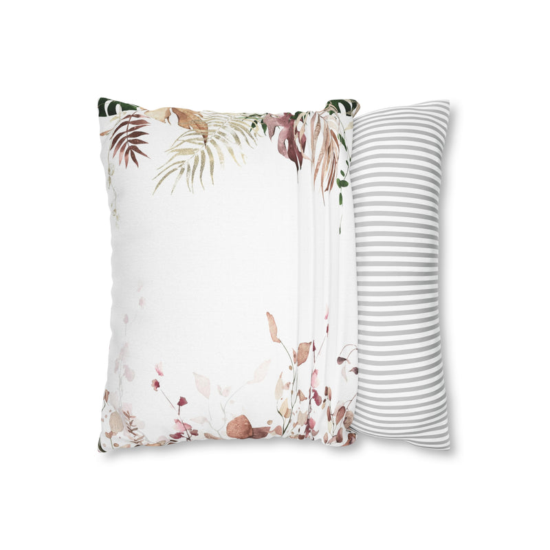 Floral Pillow Cover | White Beige Monstera Leaves