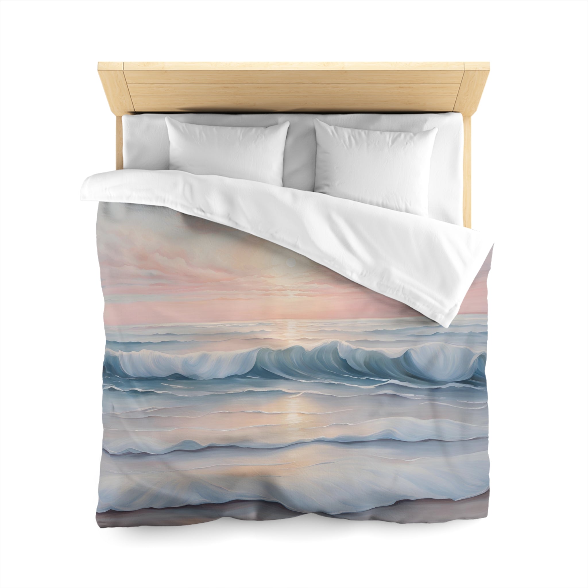 Abstract Duvet Cover | Coastal Ocean, Blush Pink, Blue Sunrise