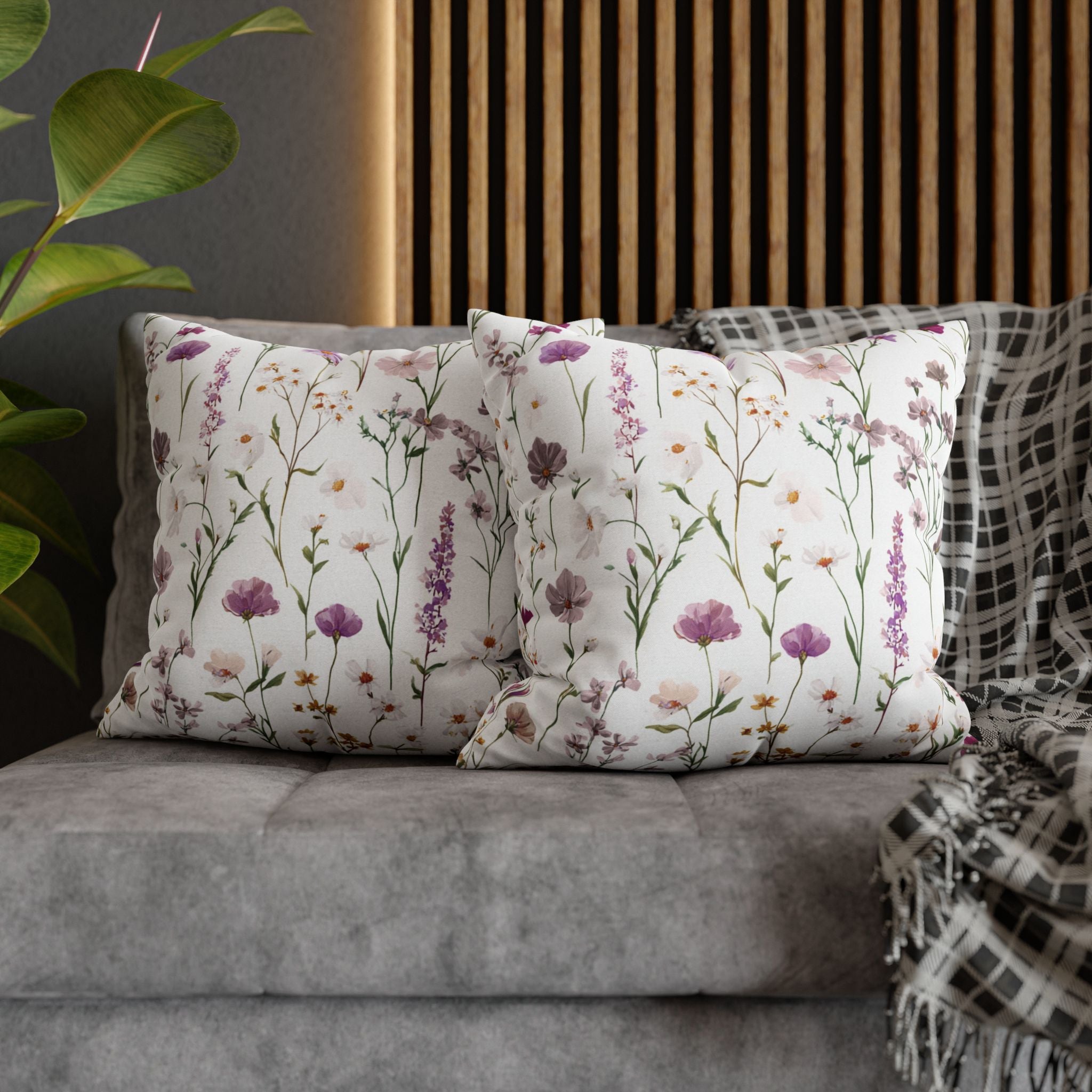 Floral Pillow Cover | Mauve Wildflowers Watercolor Pillowcase