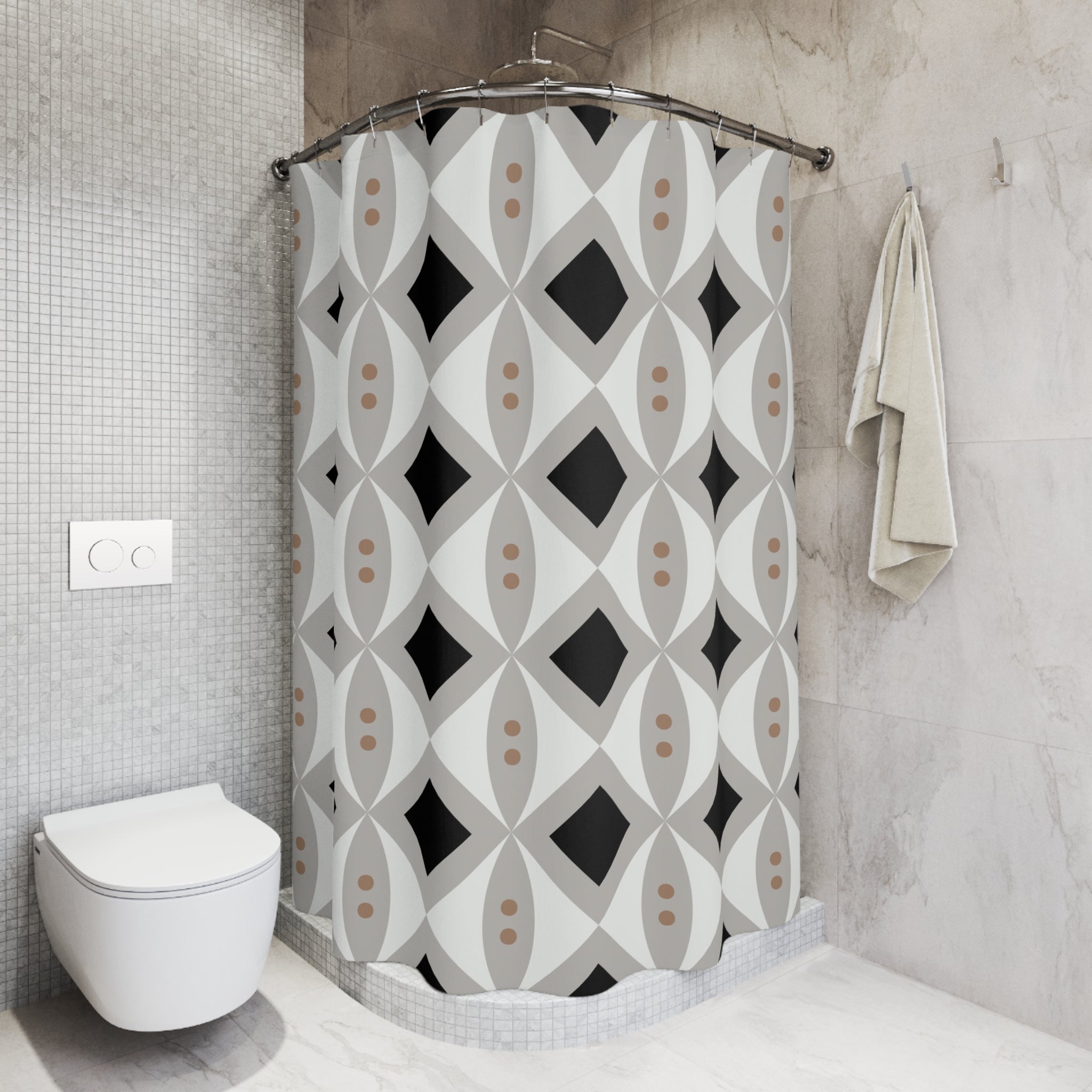 Minimalist Shower Curtain | Black White Grey Geometric Curtain