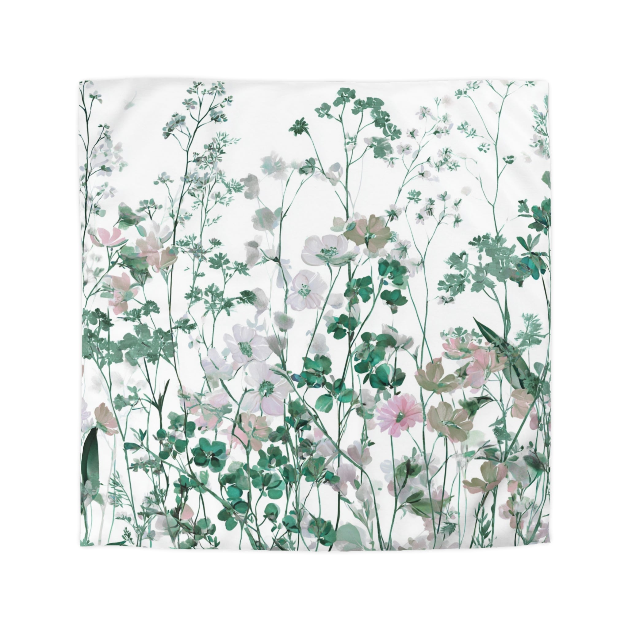 Floral Modern Duvet, Pillow Cover | White Green Bedroom Decor