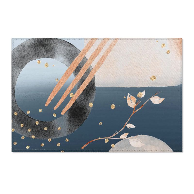 Abstract Floral Area Rug | Navy beige Gray Ombre