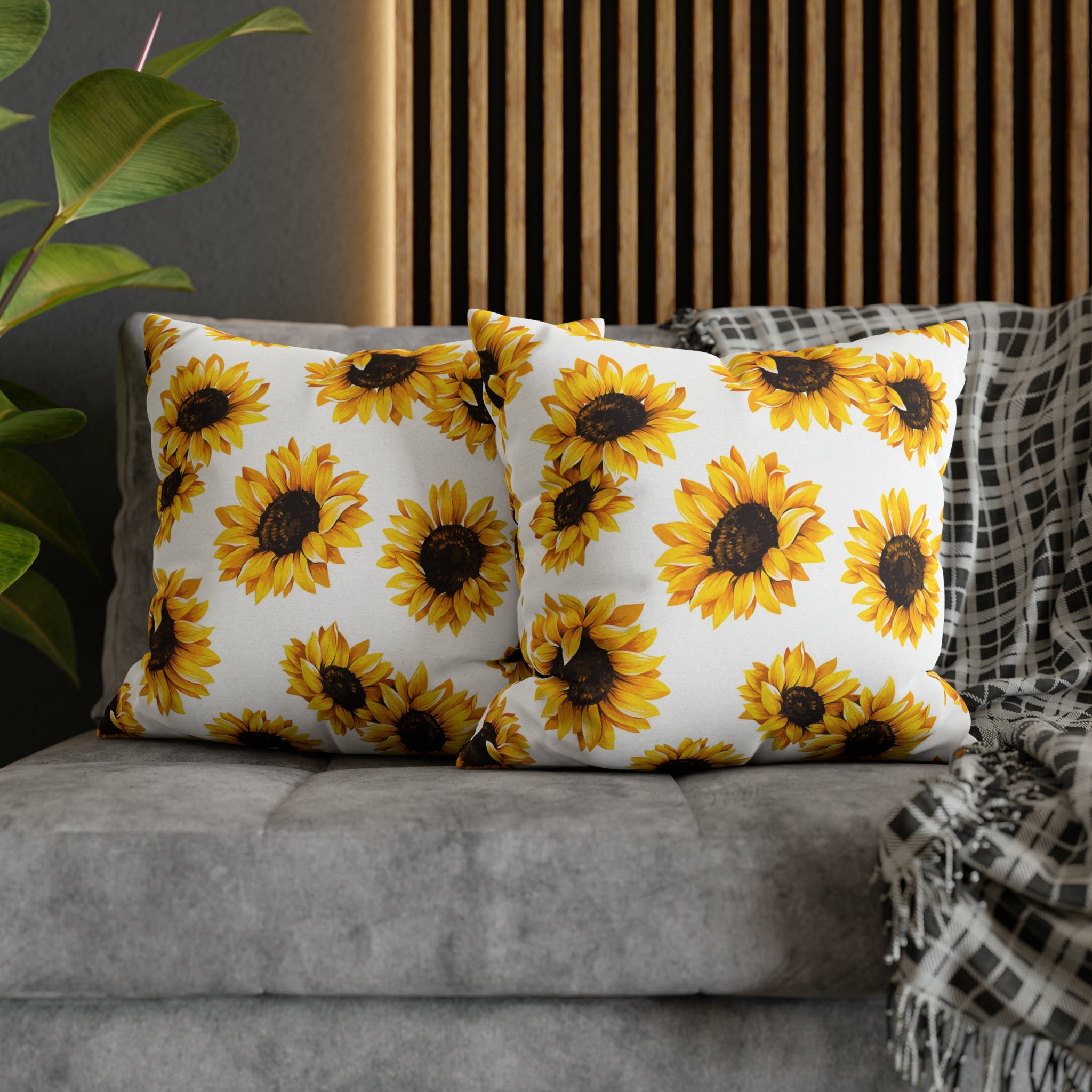 Sunflowers Throw Pillow Cover | White Yellow Minimalist Floral