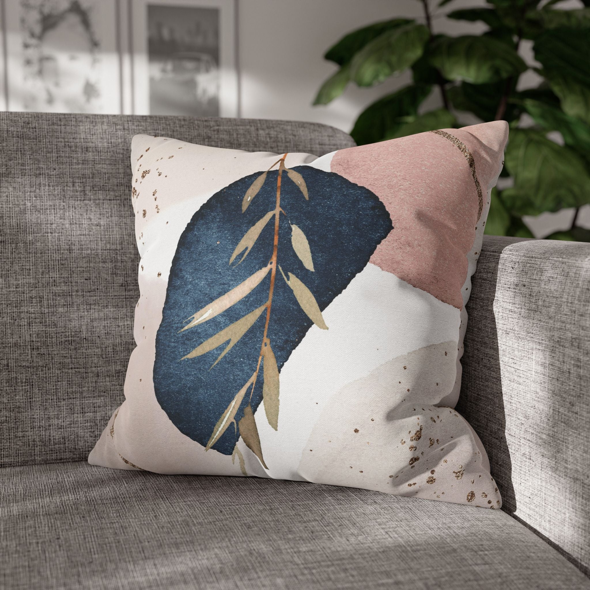 Abstract Pillow Cover | Navy Blue, White Beige Pillowcase