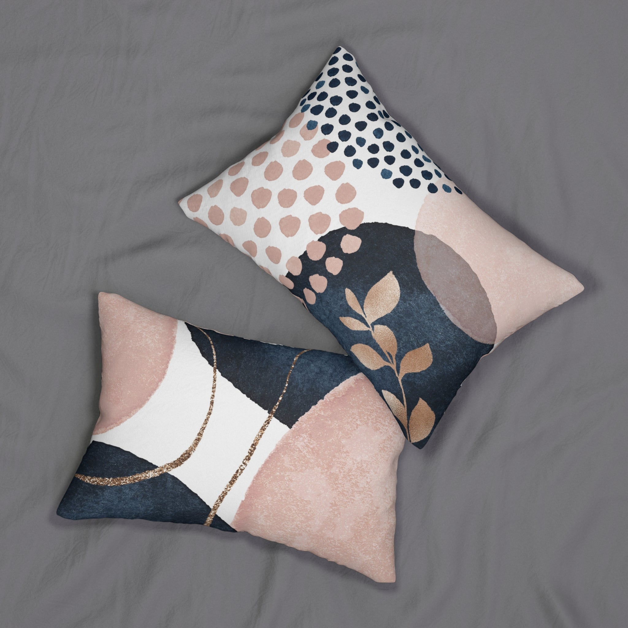 Abstract Lumbar Pillow | Blush Pink, Navy Blue