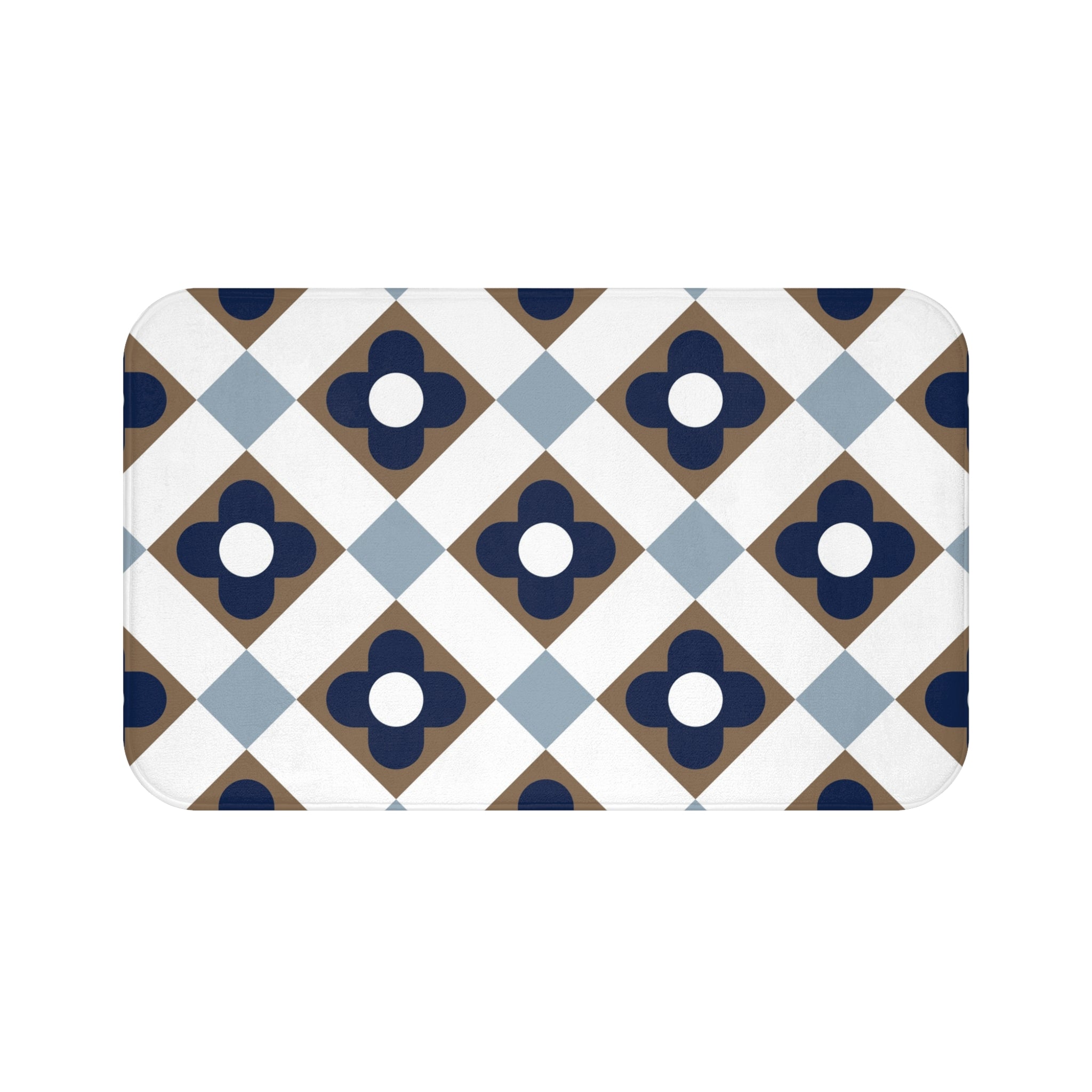 Retro Bath, Kitchen Mat | Vintage Art Deco, Nouveau Blue, Beige White