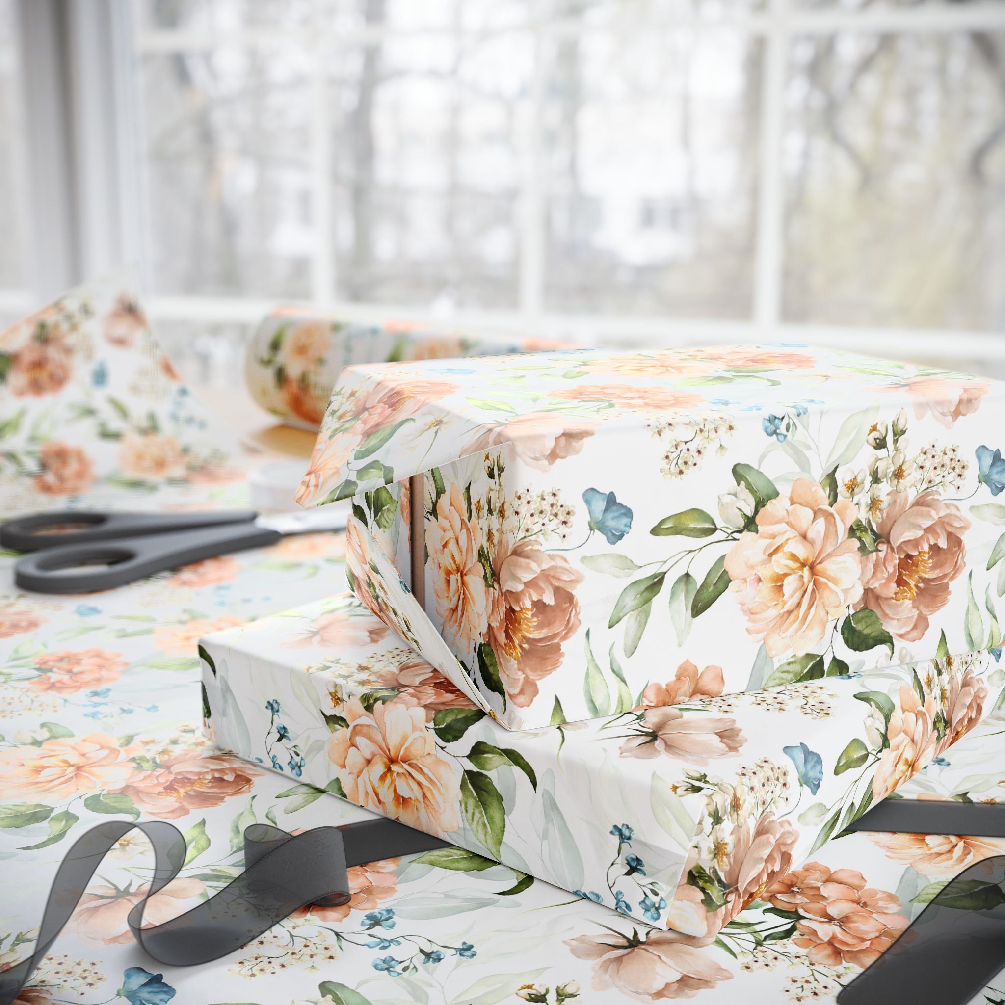 Floral Wrapping Paper, Blush Pink Botanical Gift Wrapping for the Holidays, Birthdays