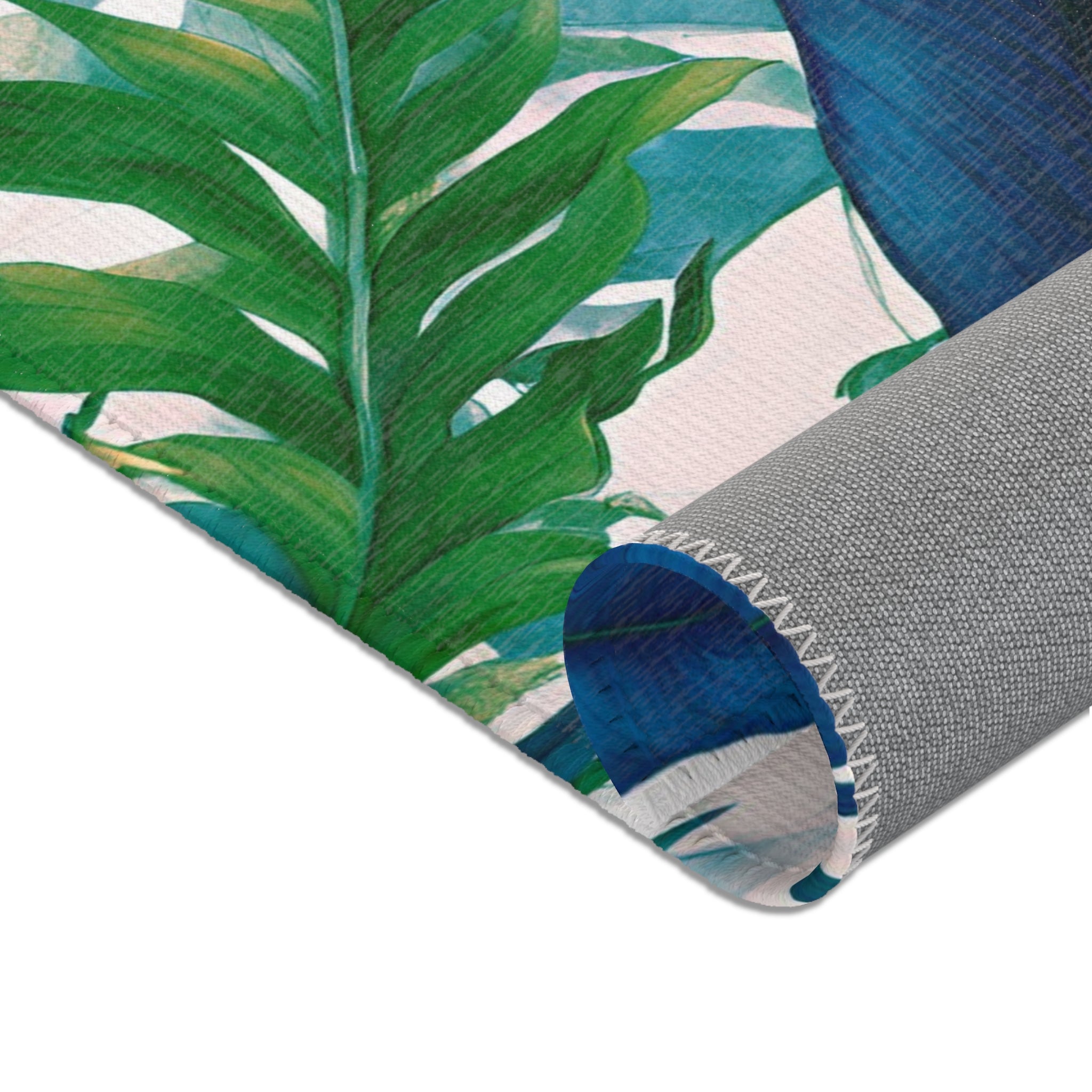 Tropical Floral Area Rug | Coastal Indigo Blue, Emerald Green