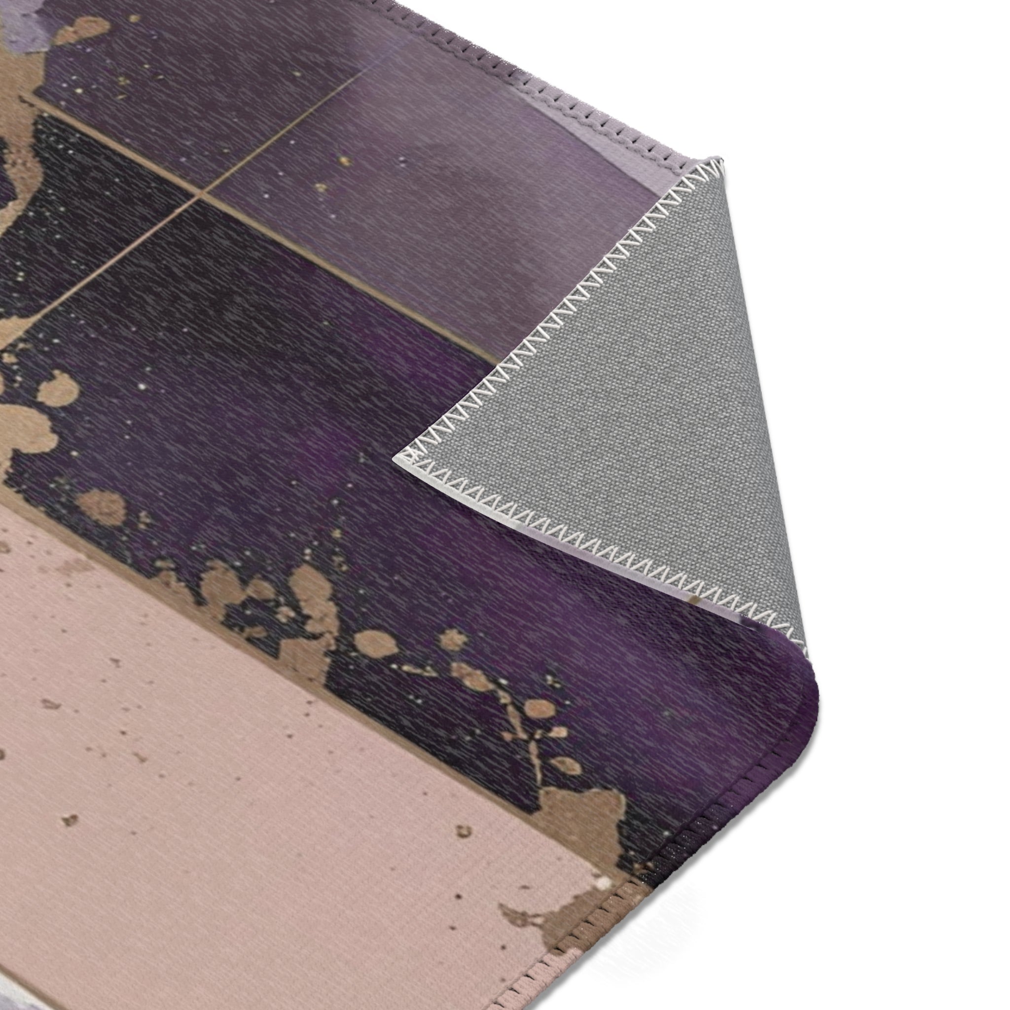 Abstract Area Rug | Geometric Purple Taupe Brown White Watercolor