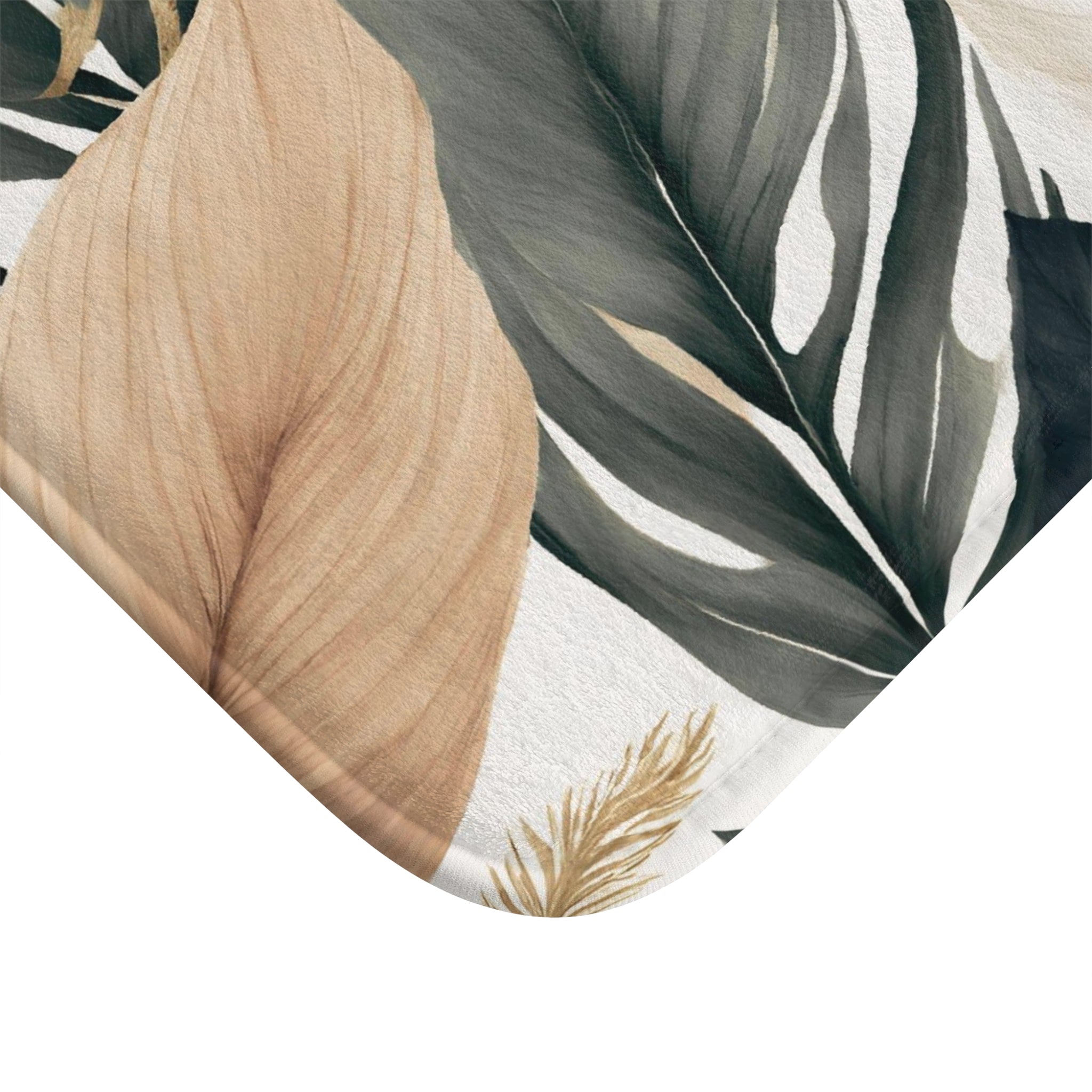 Boho Bath, Kitchen Mat | Modern Taupe Beige, Ivory Grey, Black Leaves