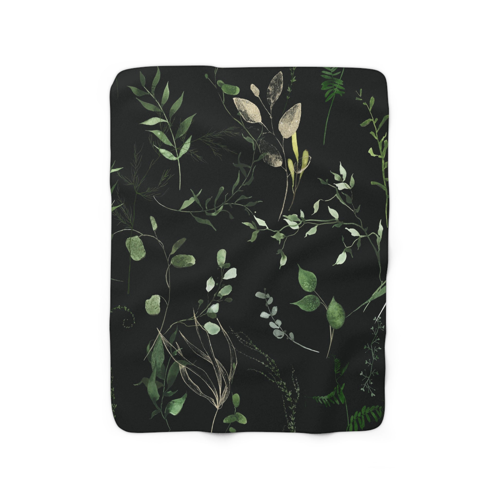 Floral Boho Comfy Blanket | Black, Green Monstera Leaves