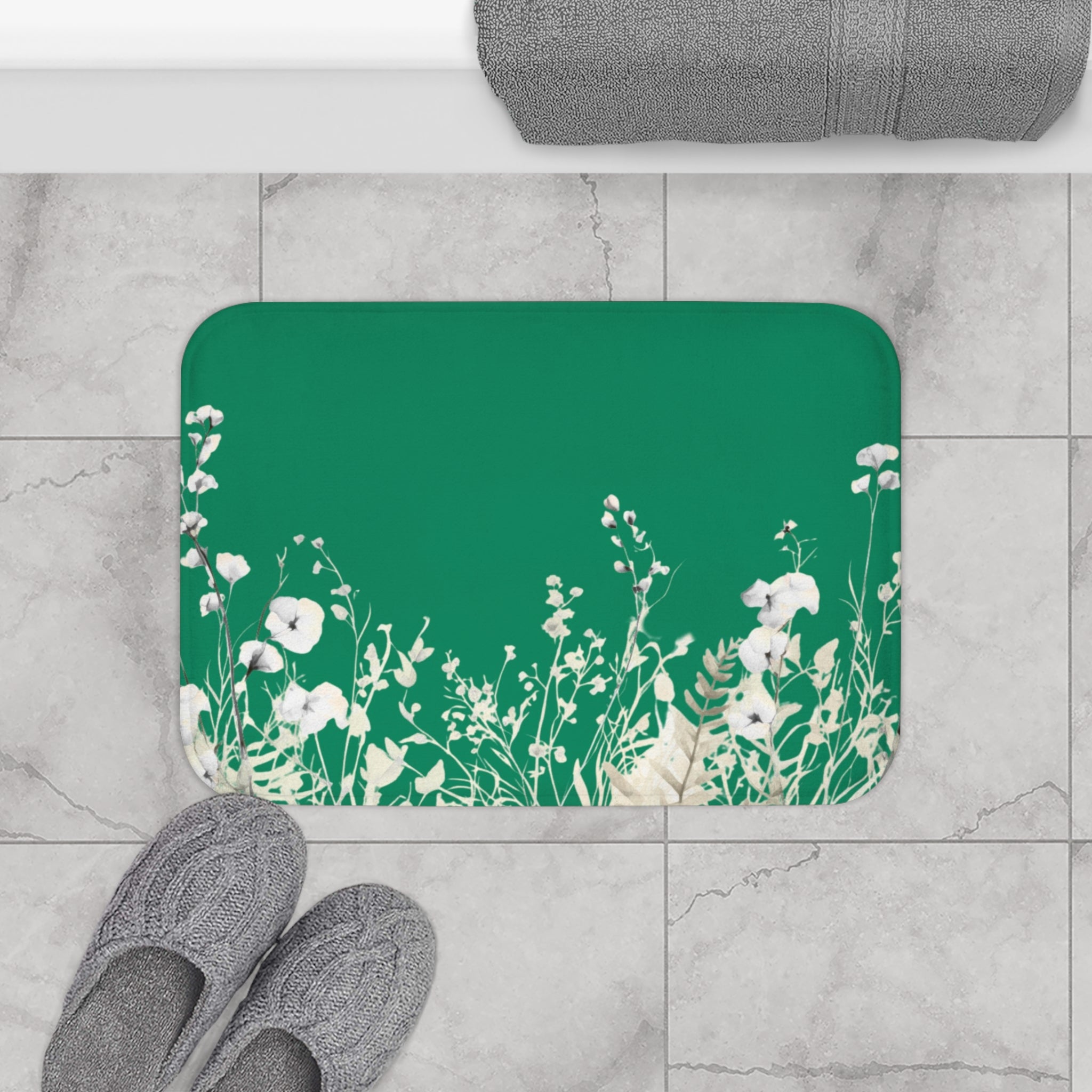 Floral Bath Mat | Sea Green Watercolor Kitchen Mat