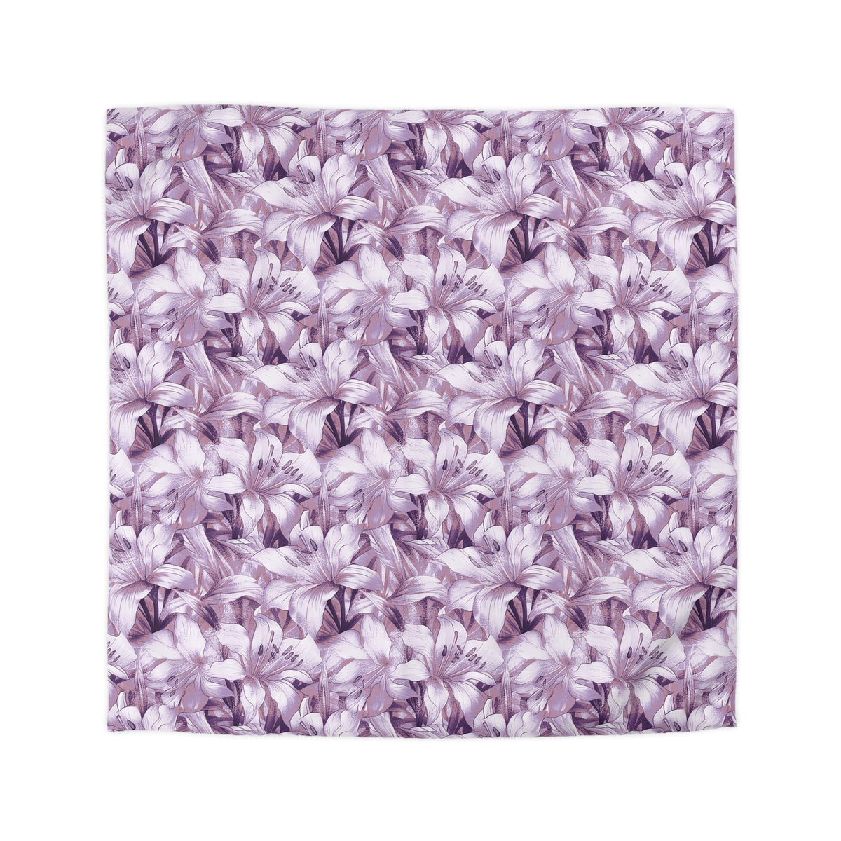 a square-shaped fabric with a repeating pattern of purple flowers.