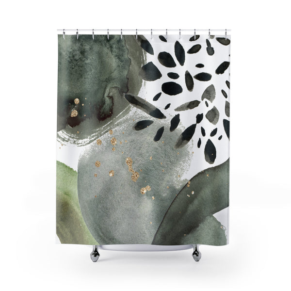 Abstract Shower Curtain | White Sage Green Gray