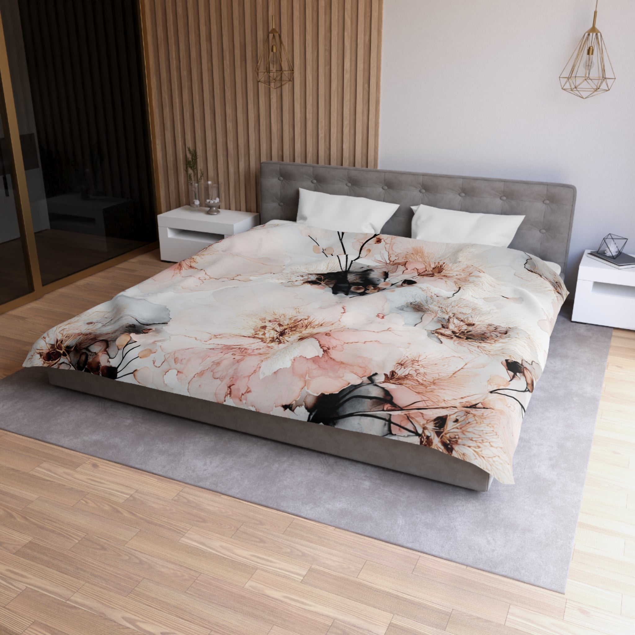 Floral Duvet, Pillow Cover | Grey Blush Bedroom Decor