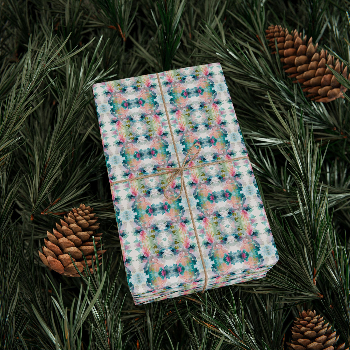 Pink Teal Blue Watercolor Mirrored Wrapping Paper, Gift Wrap