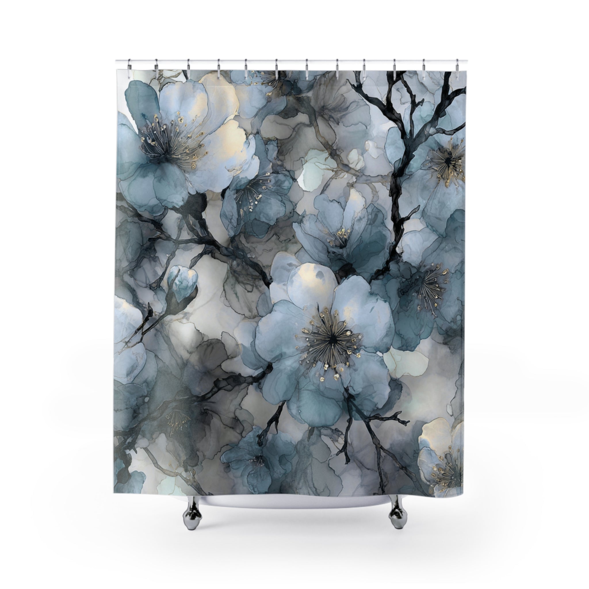 Abstract Shower Curtain | Floral Watercolor Blue Grey