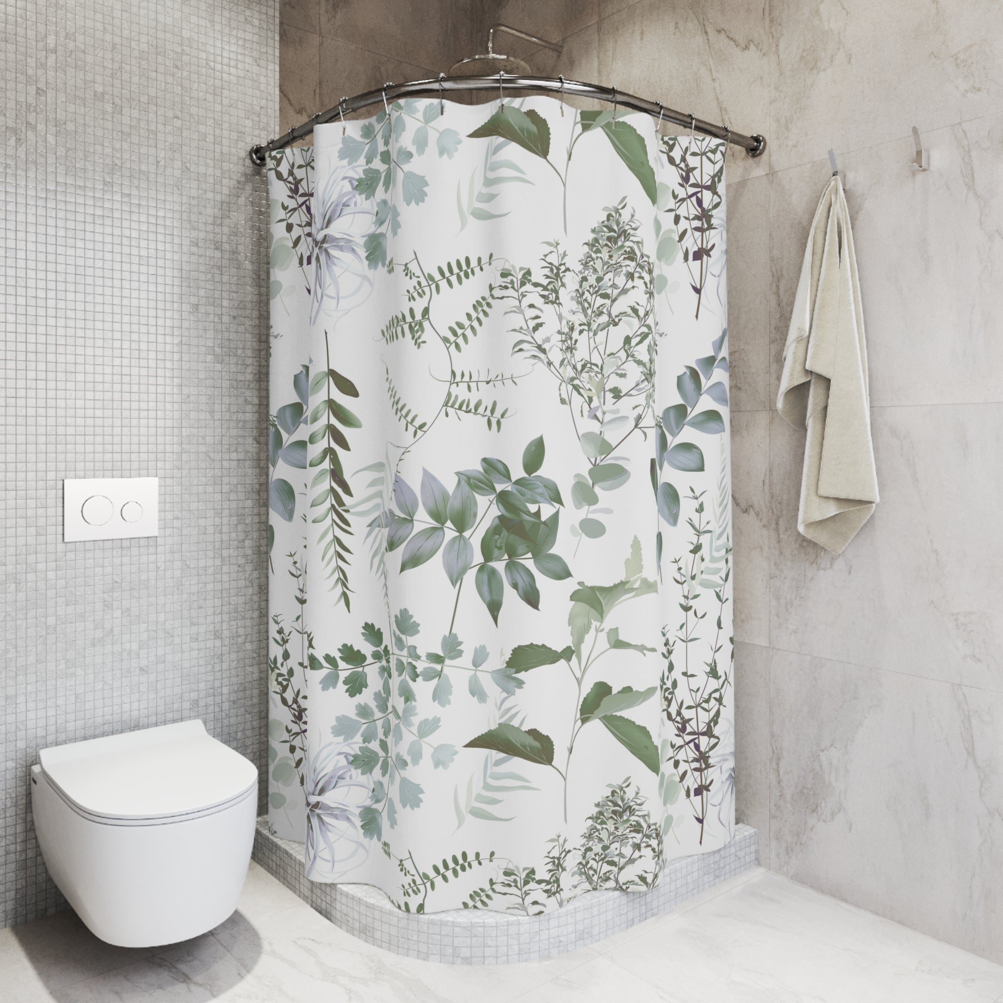 Sage Green Fern Shower Curtain | Minimalist Eucalyptus Botanical Bathroom Decor