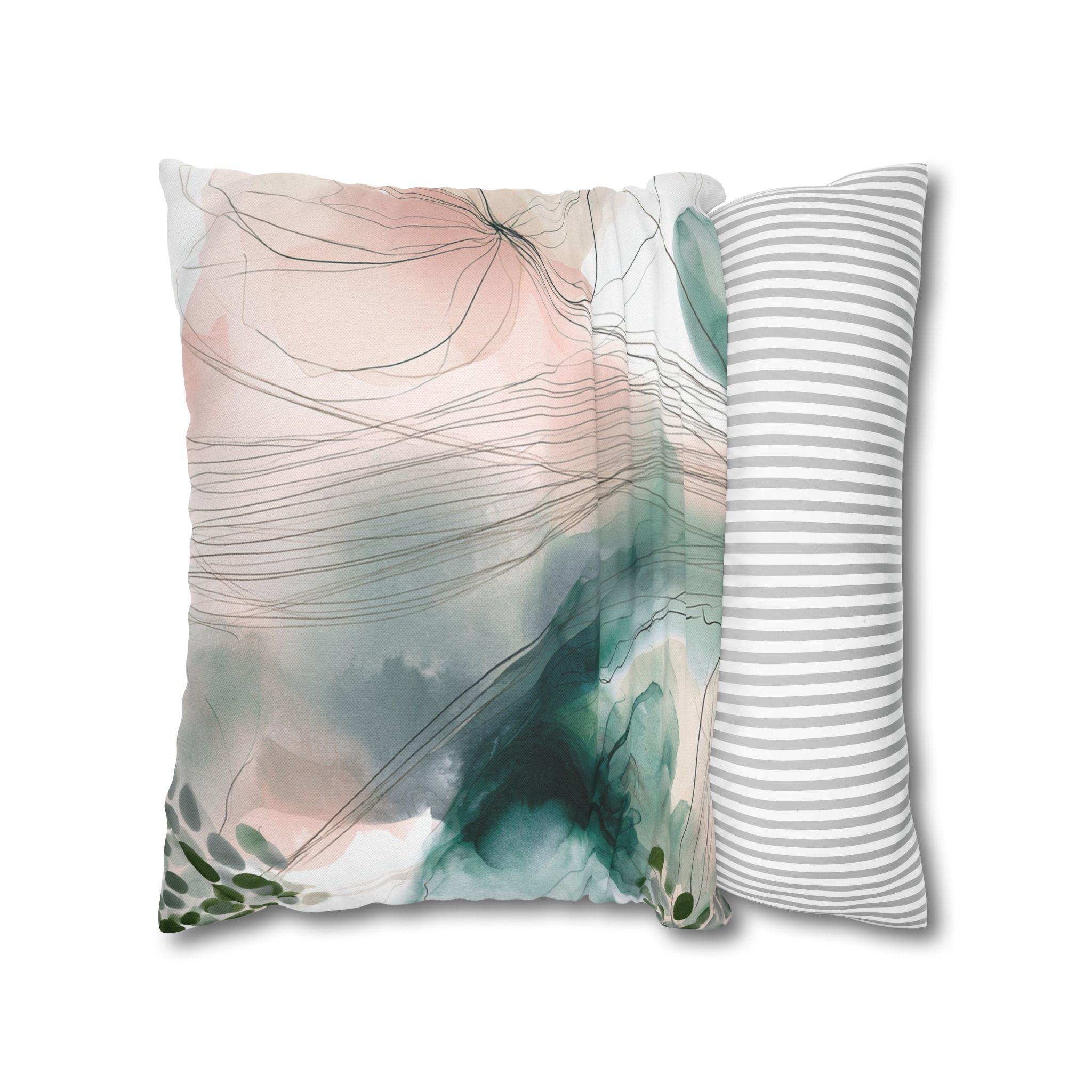 Japandi Throw Pillow Cover | Green Blush