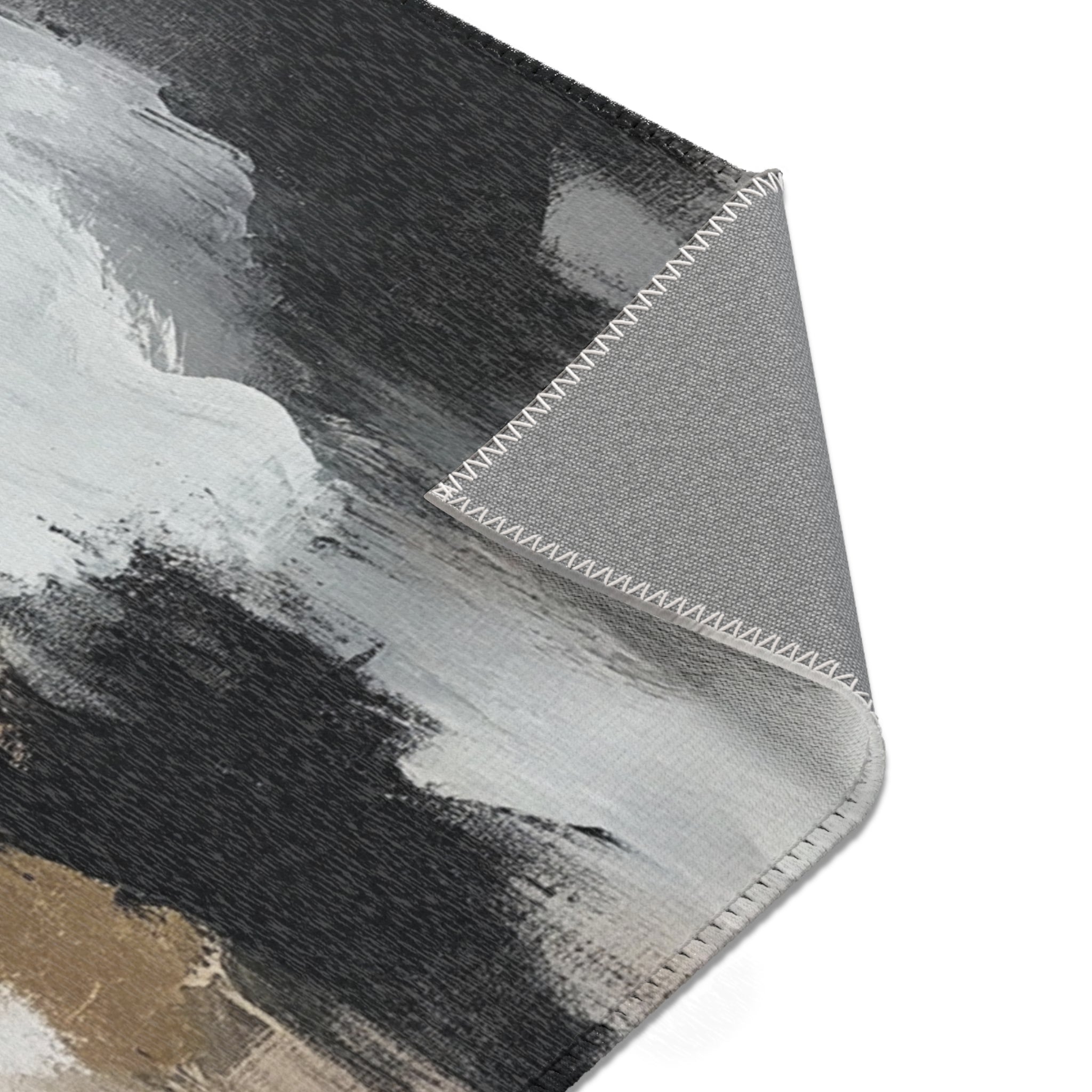 Abstract Large Area Rug | Black Grey White Blush Watercolor Rug