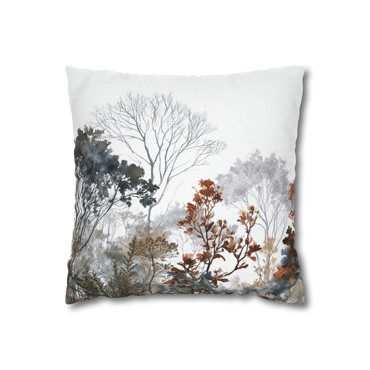 Minimal Tree Pillow Cover | Grey Rust Watercolor Forest Pillowcase