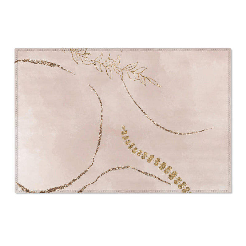 Abstract Floral Area Rug | Blush Pink Gold Minimalist Rug