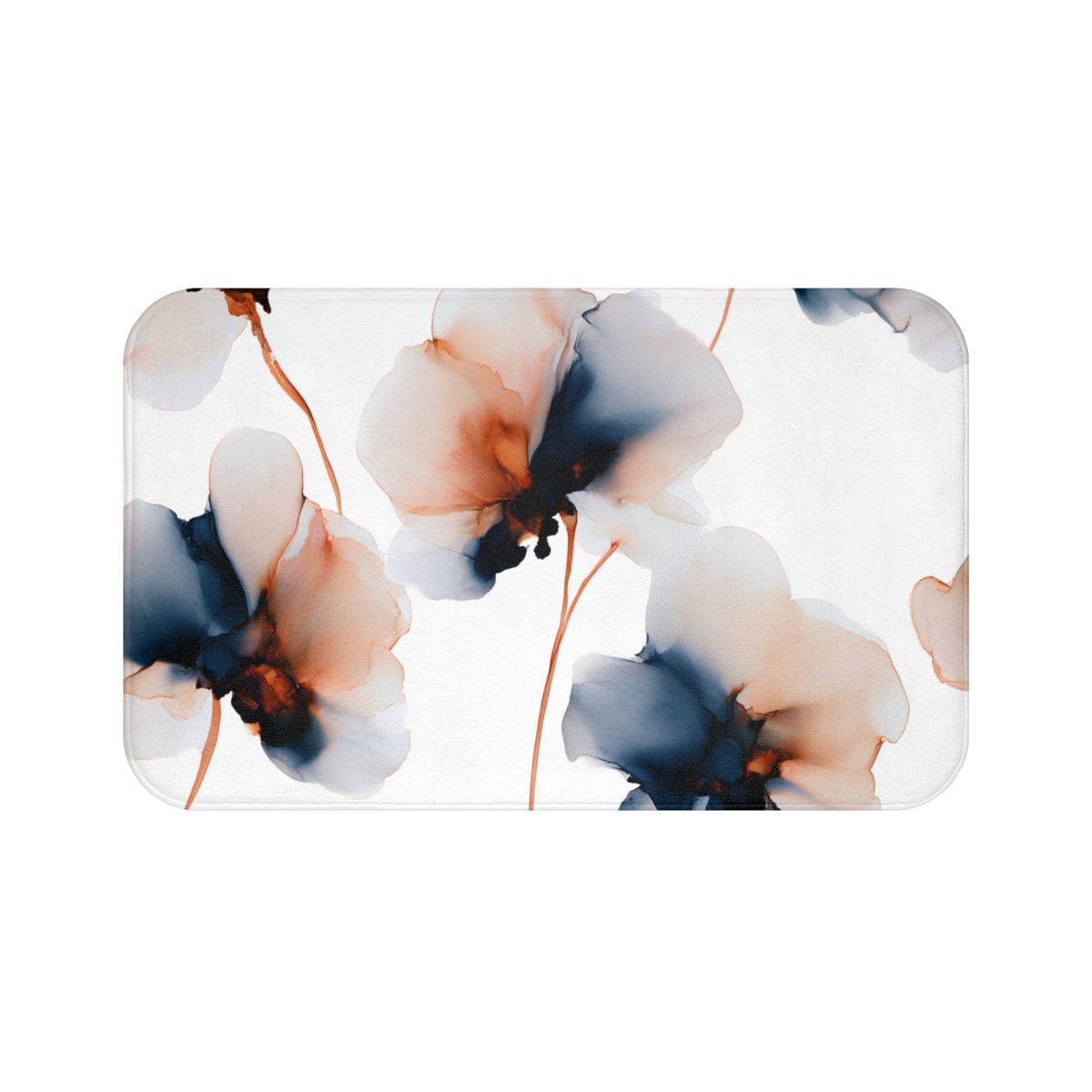 a floral pattern with blue, orange, and white flowers.