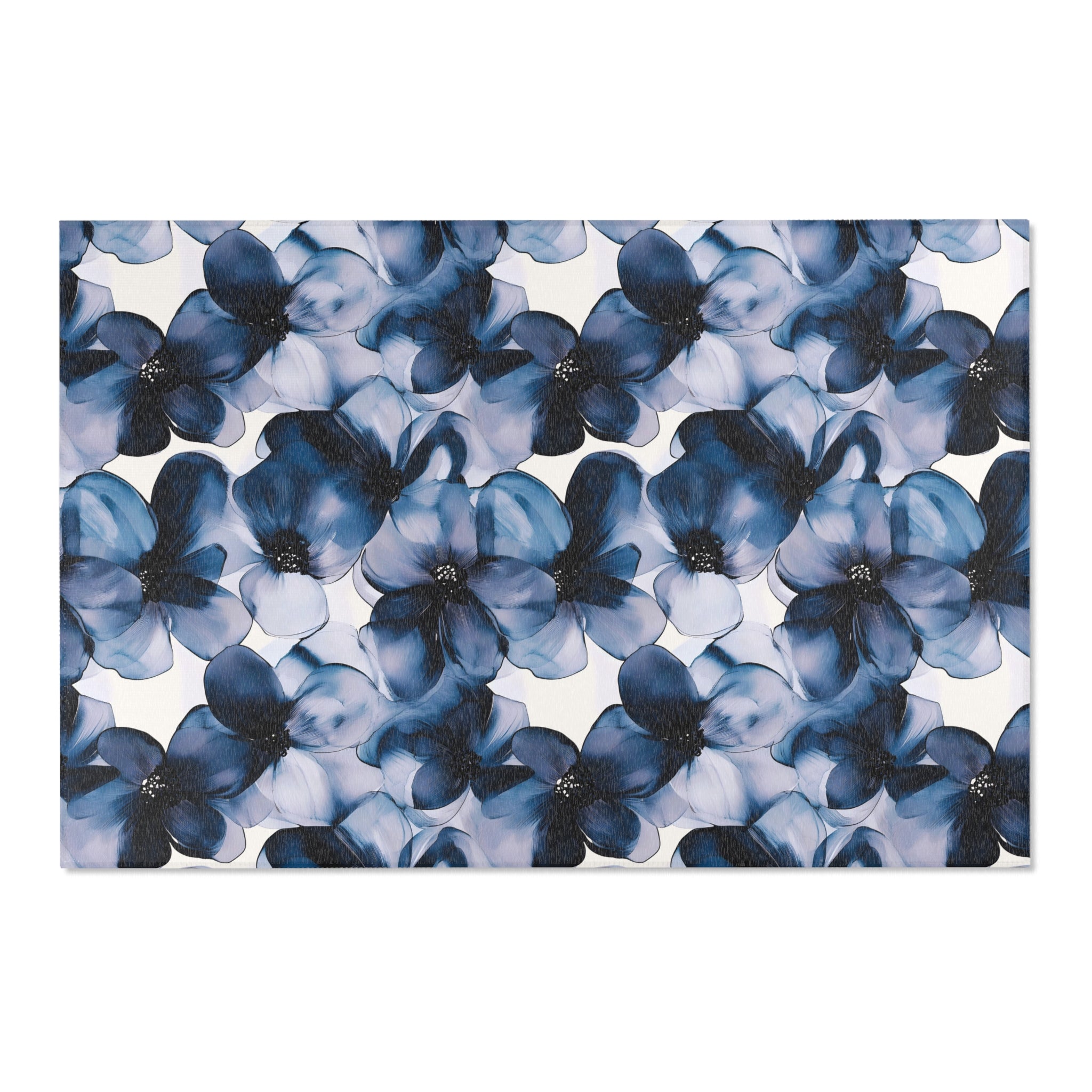 Abstract Area Rug | Floral Navy Blue, Liquid Ink Watercolor Artsy Rug
