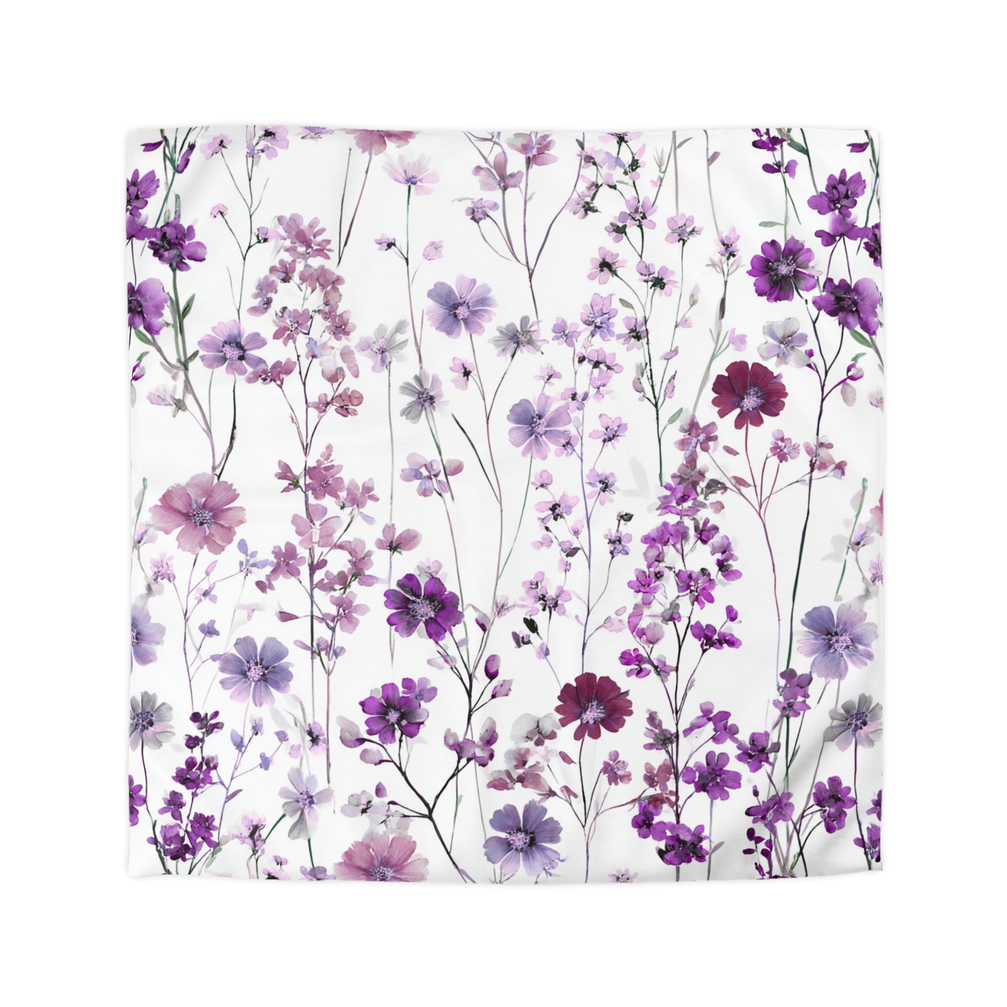 Floral Modern Duvet, Pillow Cover | White Purple Bedroom Decor