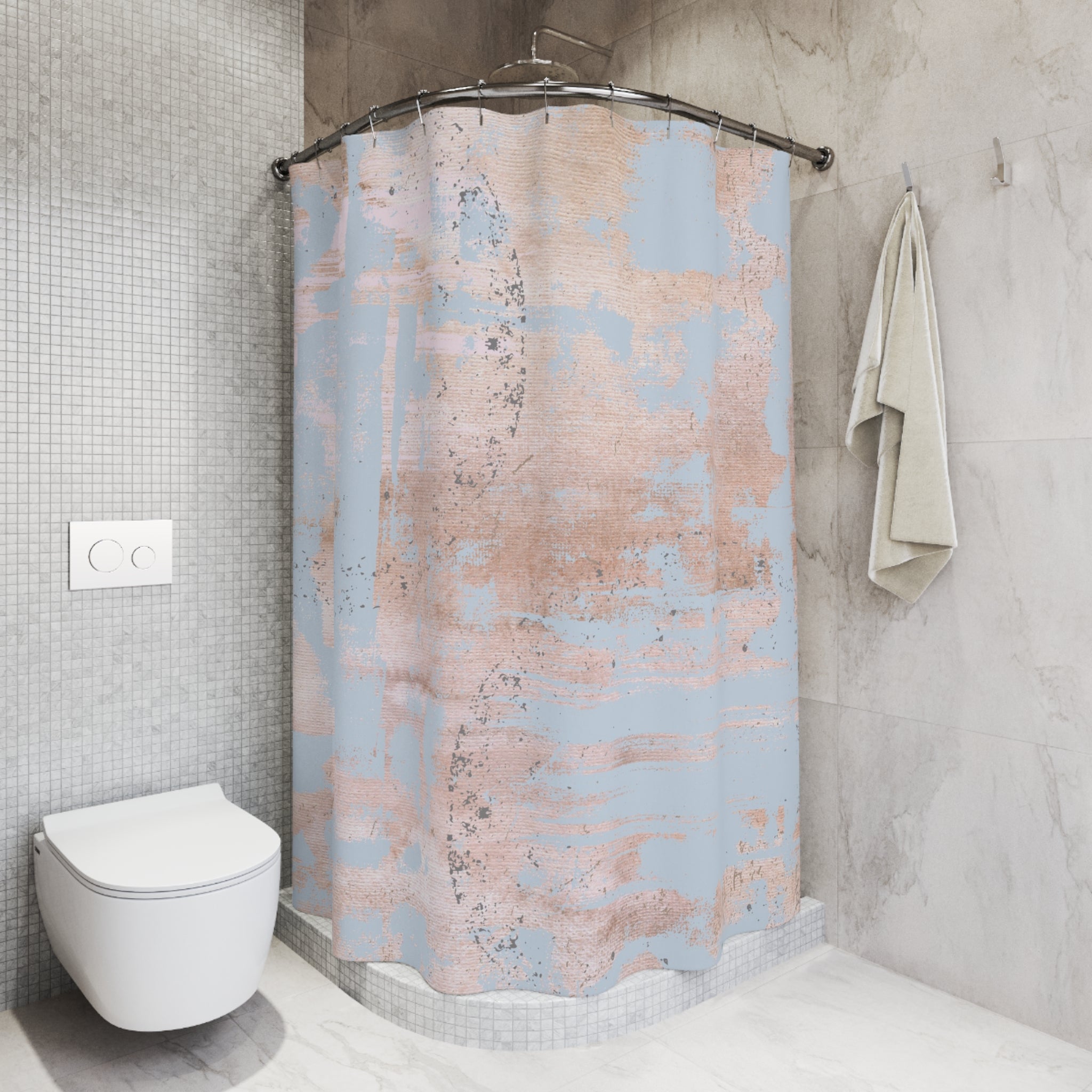 Rustic Pastel Shower Curtain | Sky Blue, Rose Blush Pink Abstract