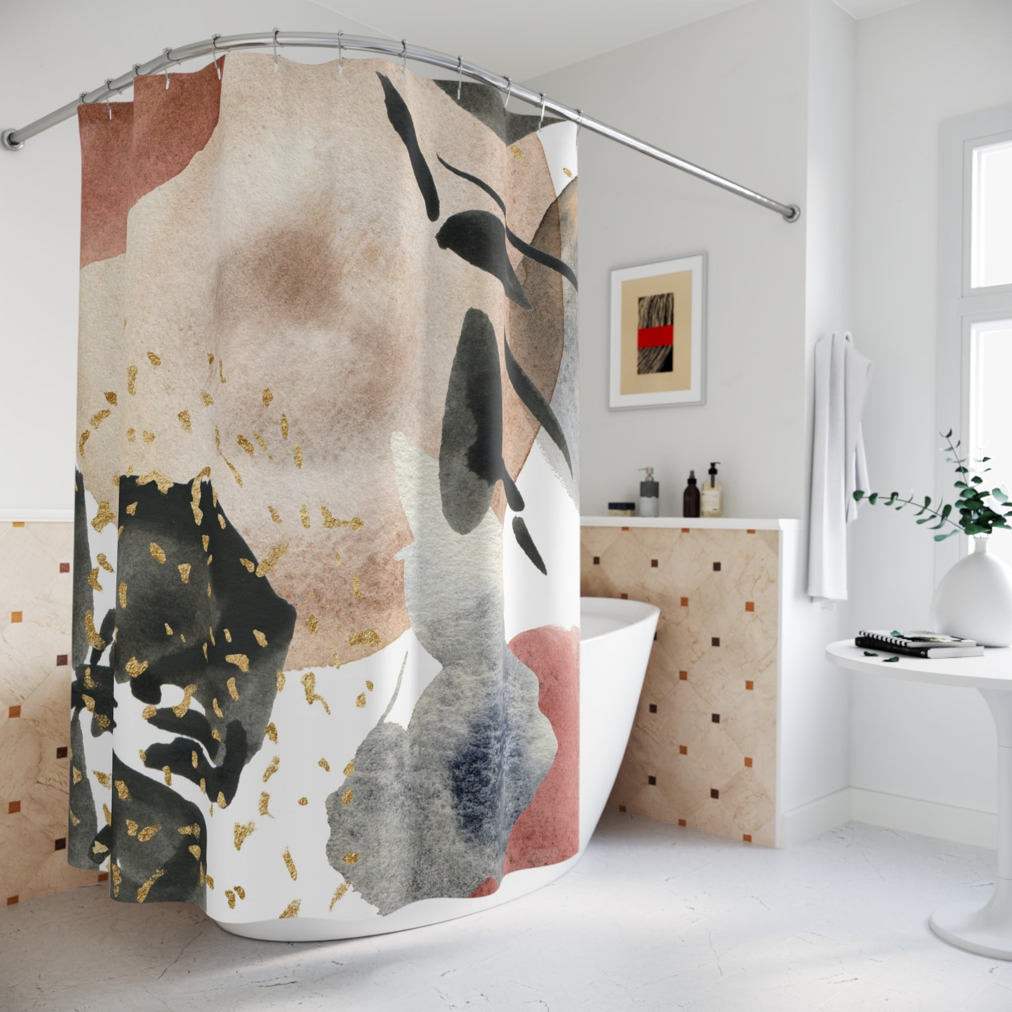 Abstract Watercolor Shower Curtain | Boho Earthy Neutral  Bathroom Decor