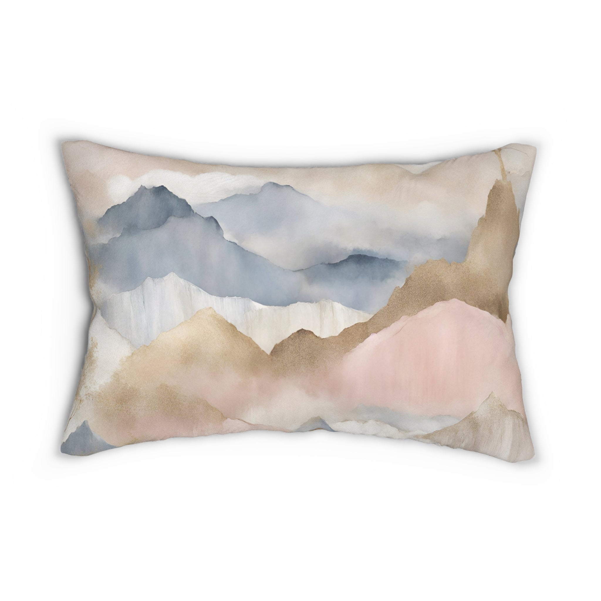 Lumbar Pillow | Pastel Blush Pink, Blue, Muted Gold Landscape