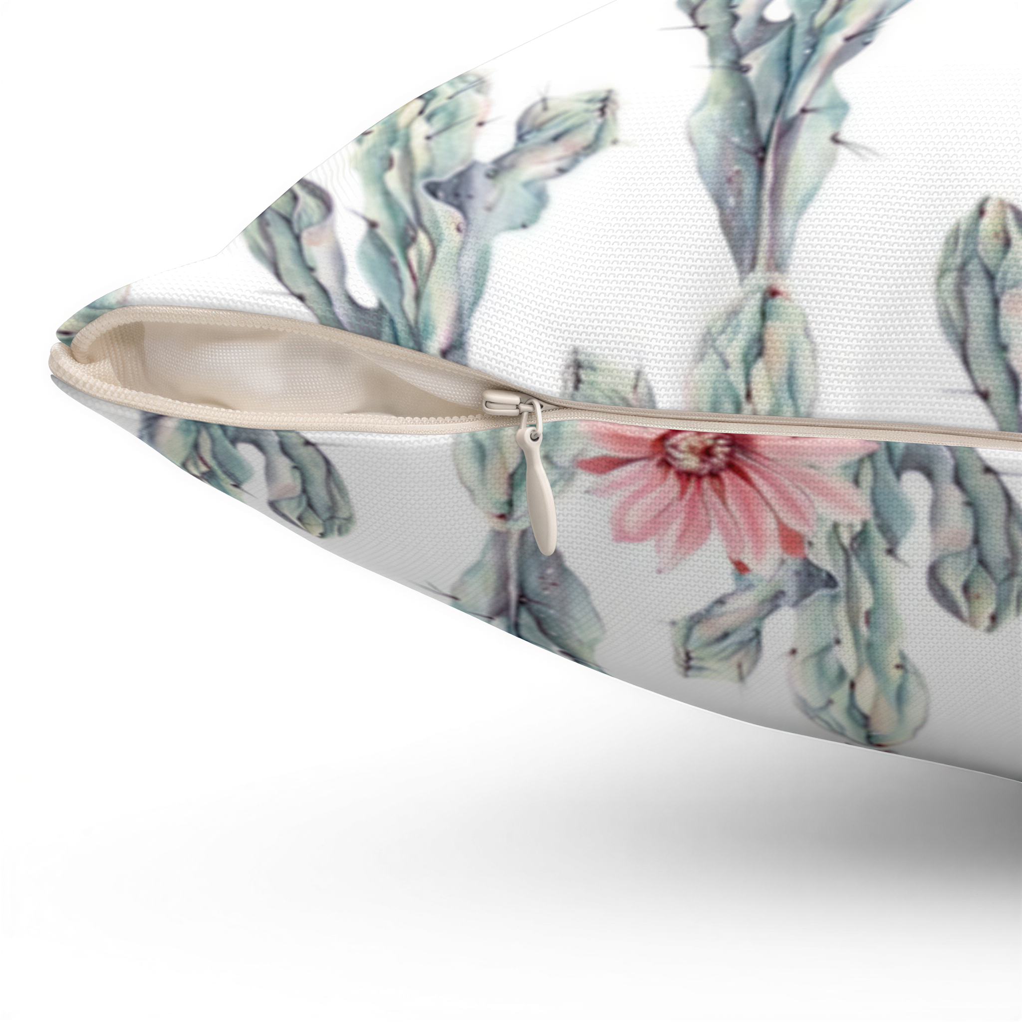 Floral Boho Pillow Cover White Green Cactus Watercolor