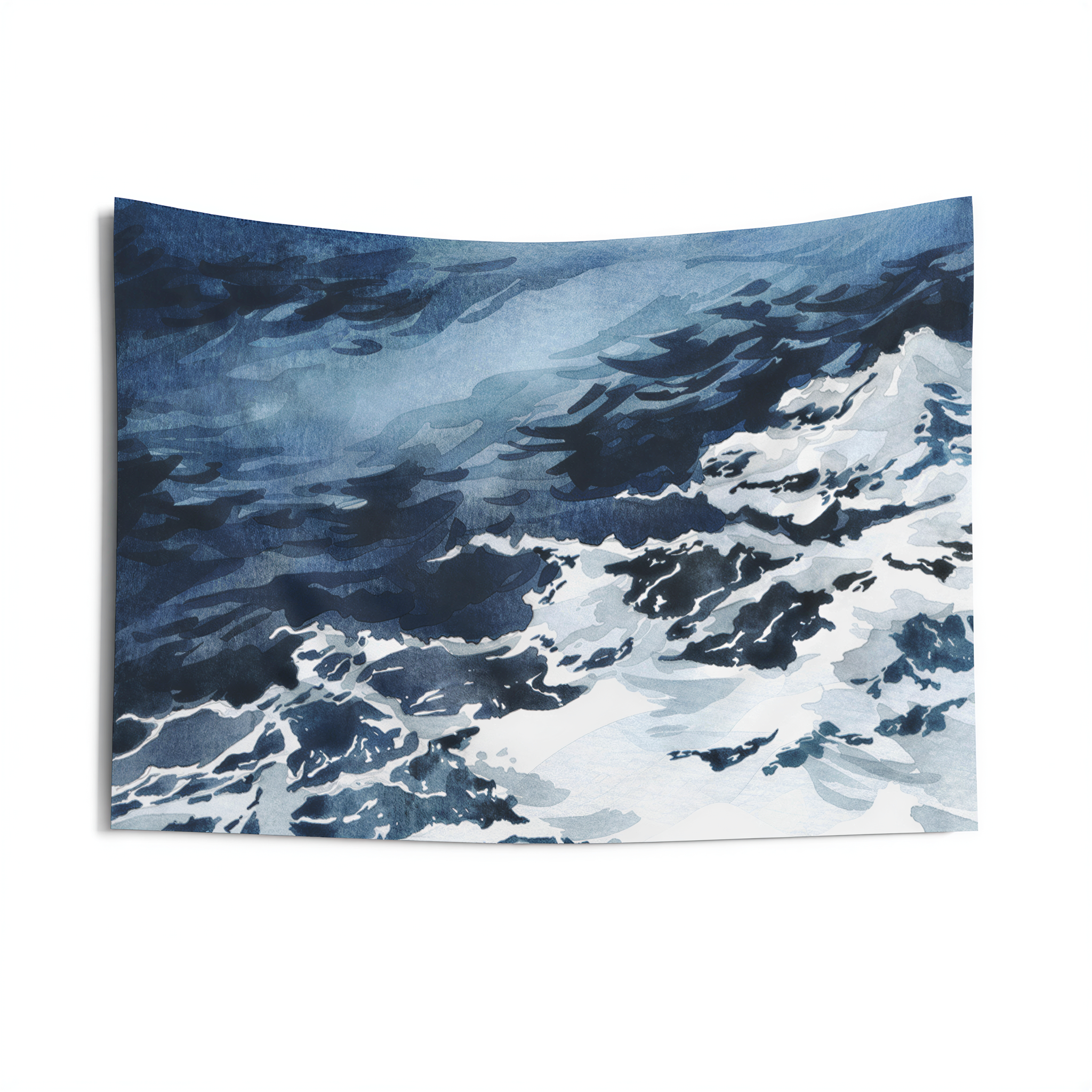 Ocean Waves Tapestry Blue White Bohemian close-up pattern detail