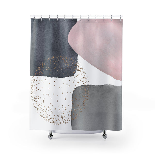 Abstract Shower Curtain | Blush Pink, Grey White Bath Curtain