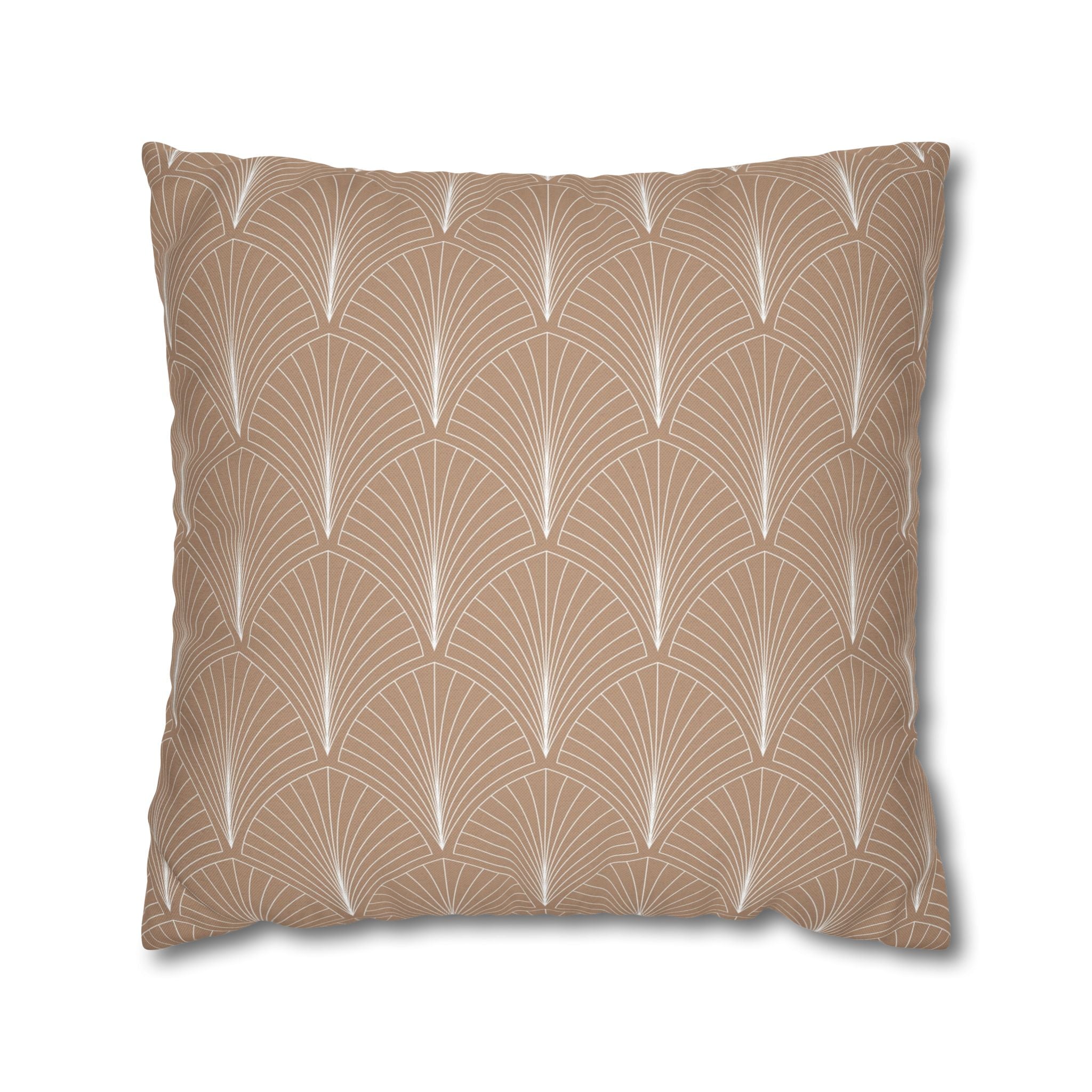 a single pillow with a repeating pattern of brown and white feathers or leaves, creating a visually appealing and decorative design.