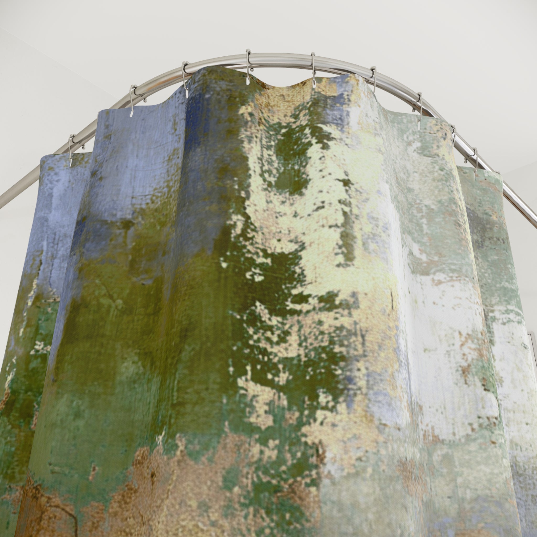 Boho Shower Curtain | Abstract Green Beige Bathroom Decor