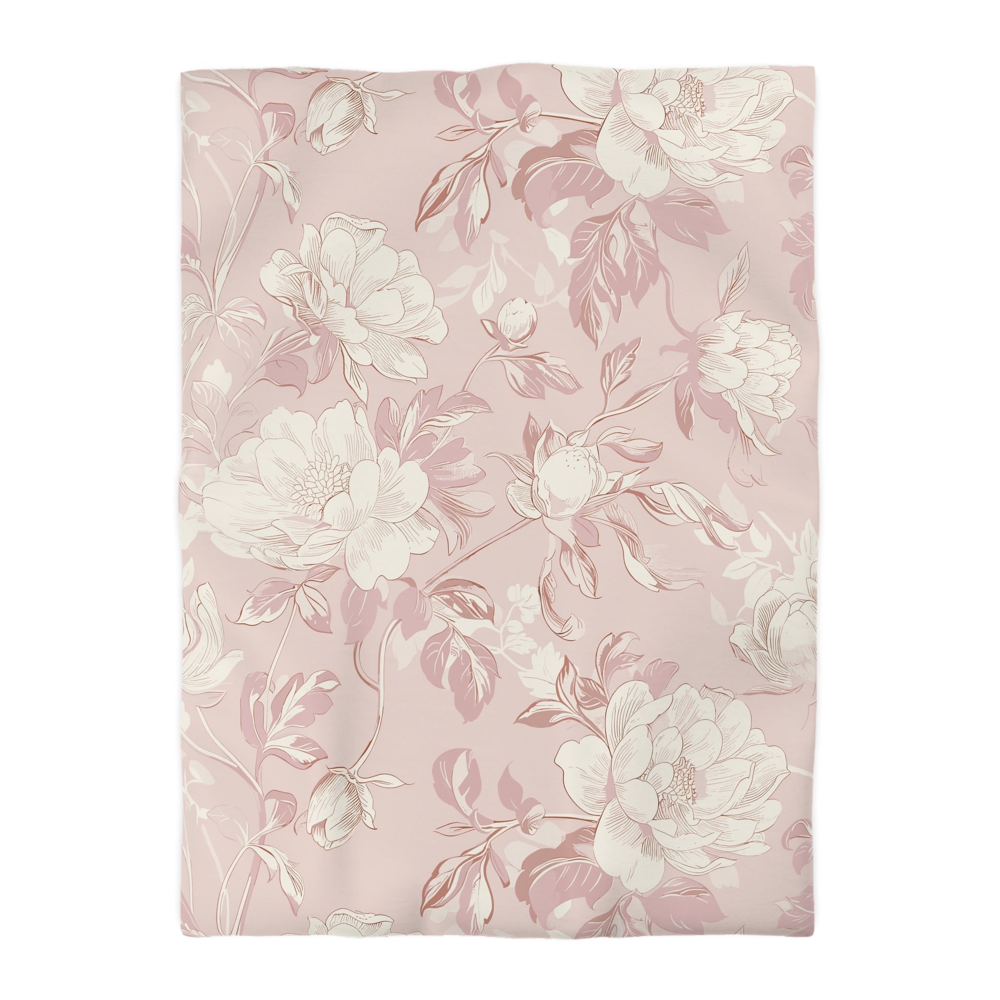 a floral pattern with white and pink flowers and leaves on a pink background.