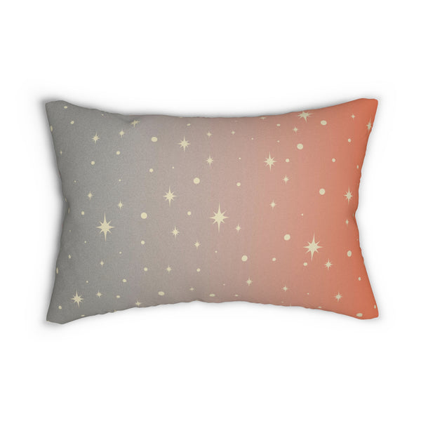 Abstract Lumbar Pillow | Gray Orange Ombre, Beige Boho Stars
