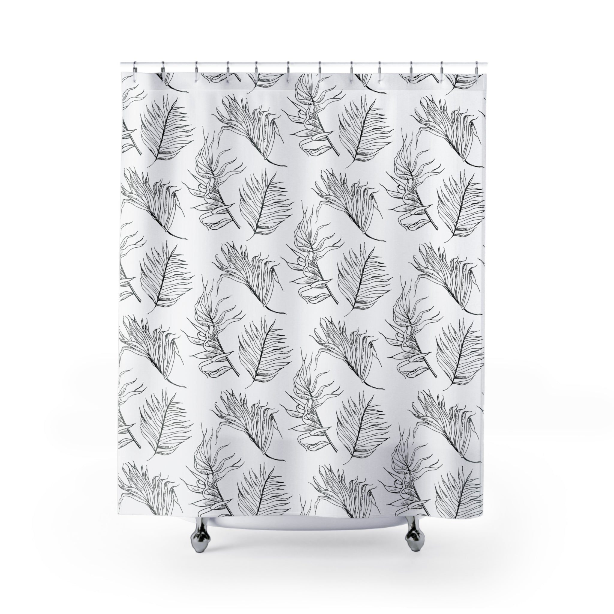 Boho Shower Curtain | Black White Leaves Bathroom Decor