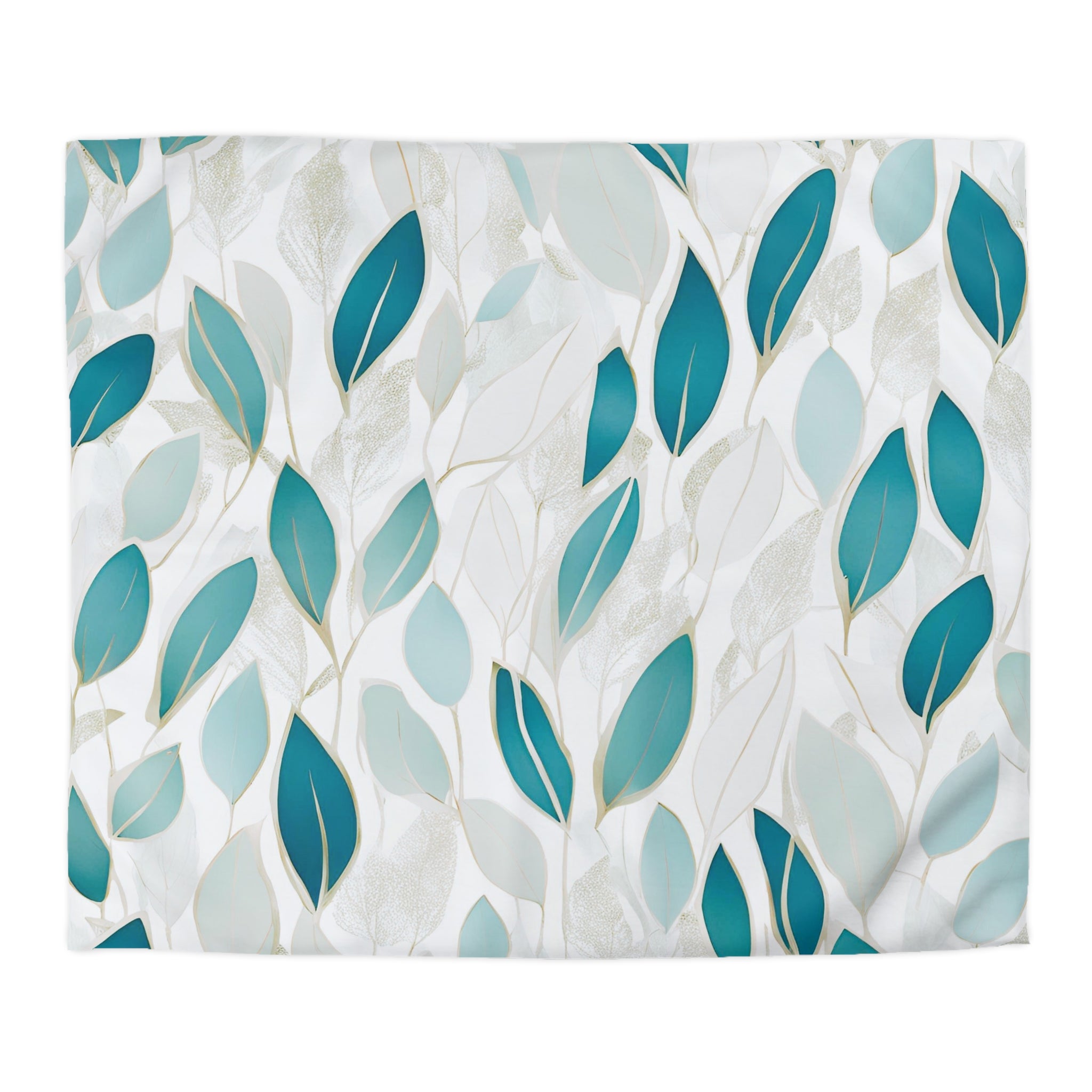 Floral Duvet Cover | White, Tea Mint Green Blue Leaves