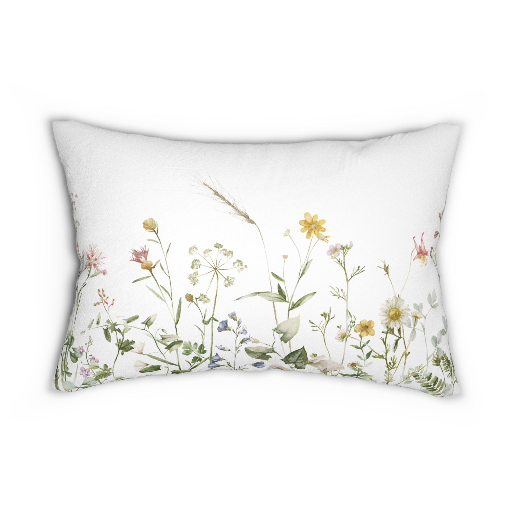 Floral Lumbar Pillow | White Sage Green Yellow