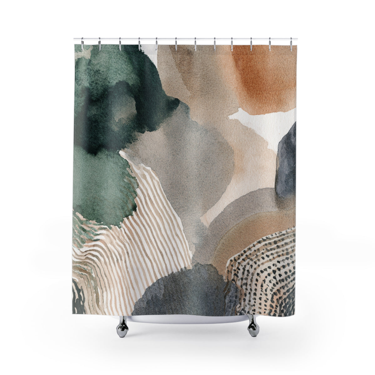 Sage Terracotta Abstract Shapes Shower Curtain, Bath Curtain 71x74