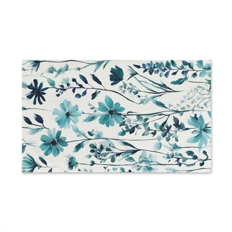 Floral Kitchen, Bath Hand Towel | Teal Green, Blue Wildflowers