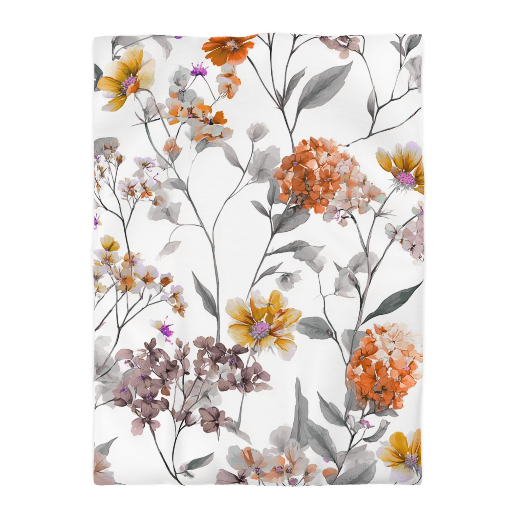 Floral Modern Duvet, Pillow Cover | White Orange Bedroom Decor