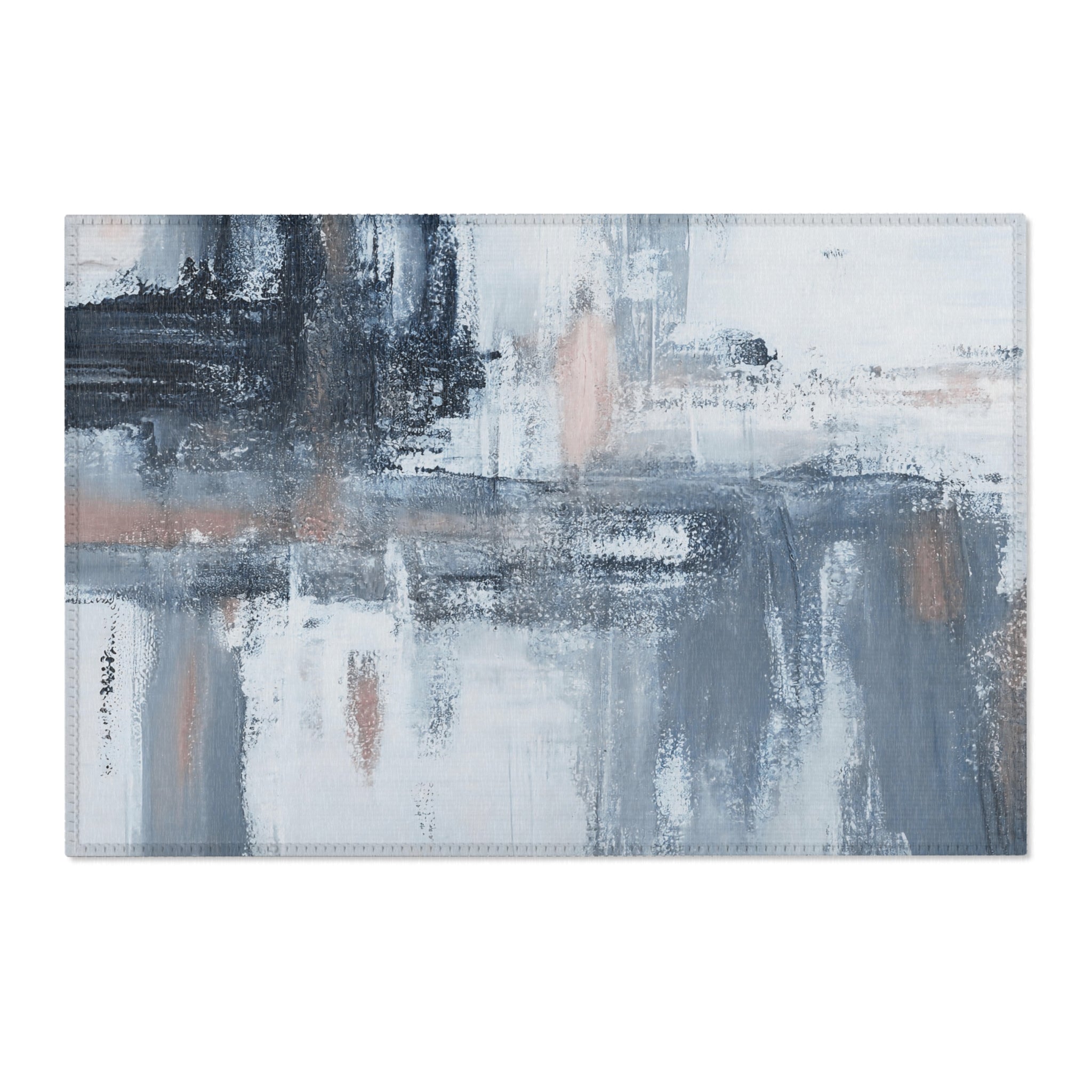 Modern Abstract Large Area Rug | Navy Denim Blue Watercolor Rug