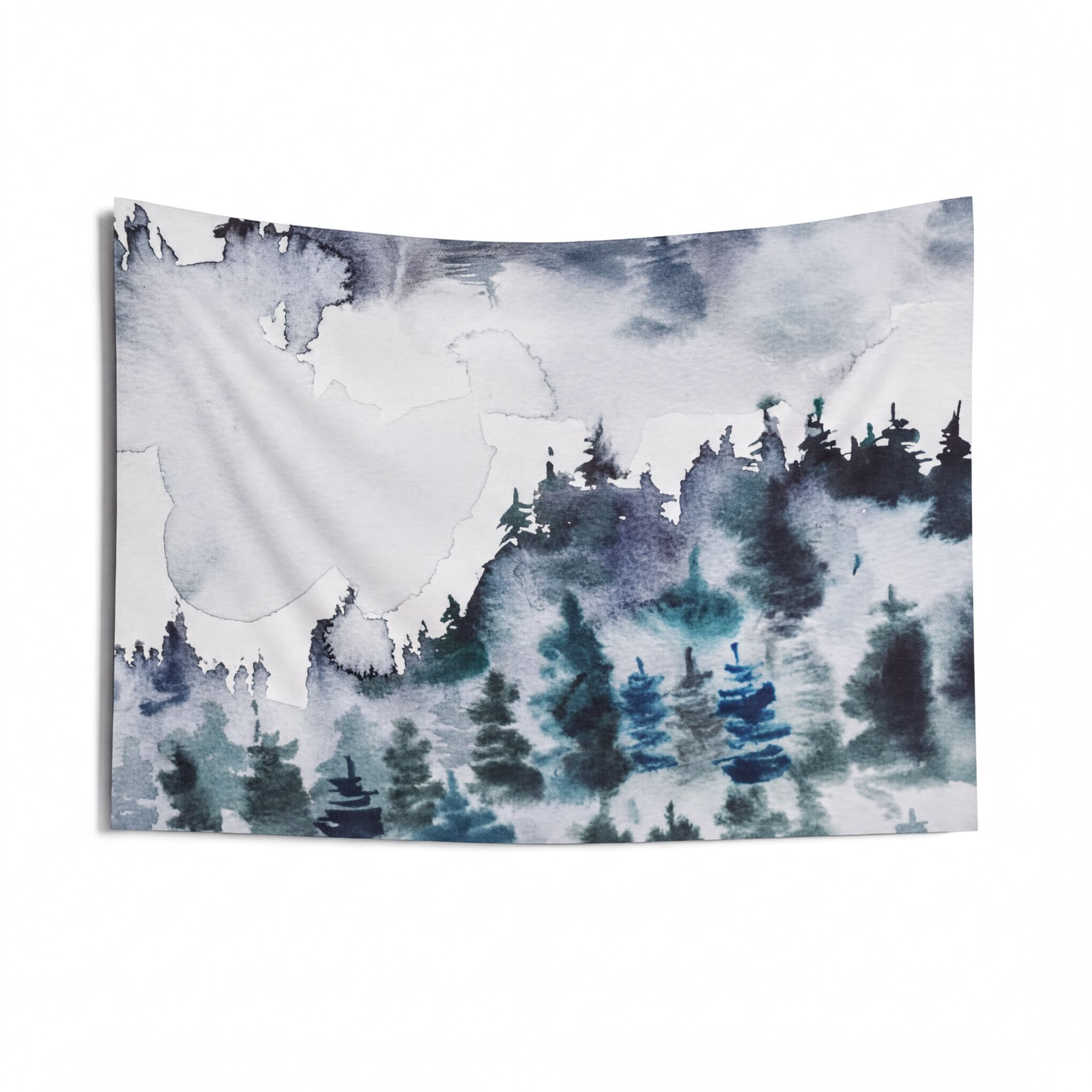 Landscape Tapestry Indigo Blue Grey Woodland Forest