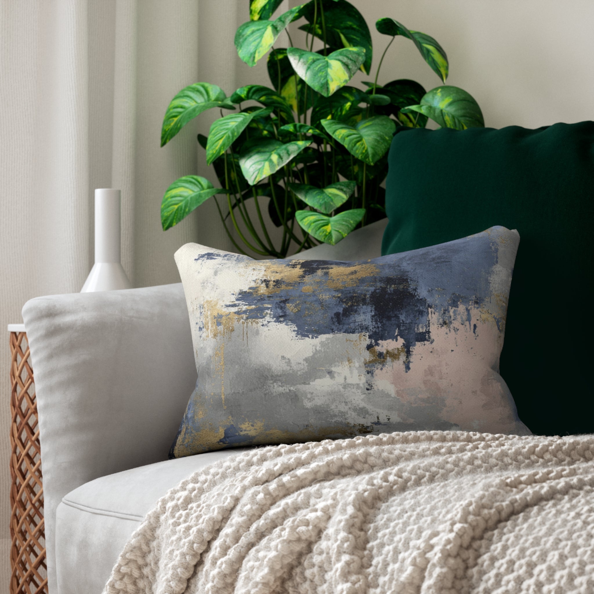 Abstract Lumbar Pillow | Navy Blue, Blush White