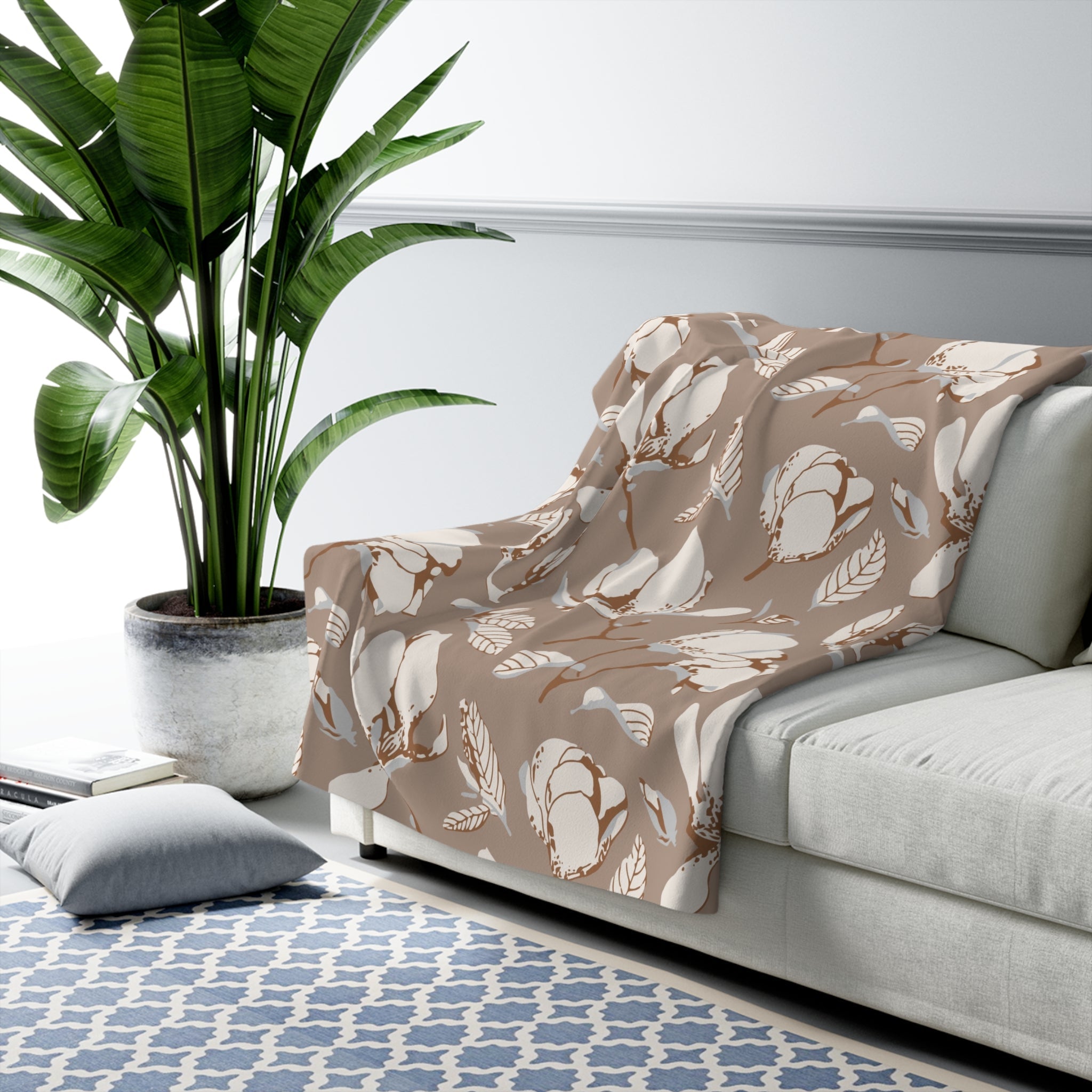 Floral Throw Blanket | Beige Cream Magnolias