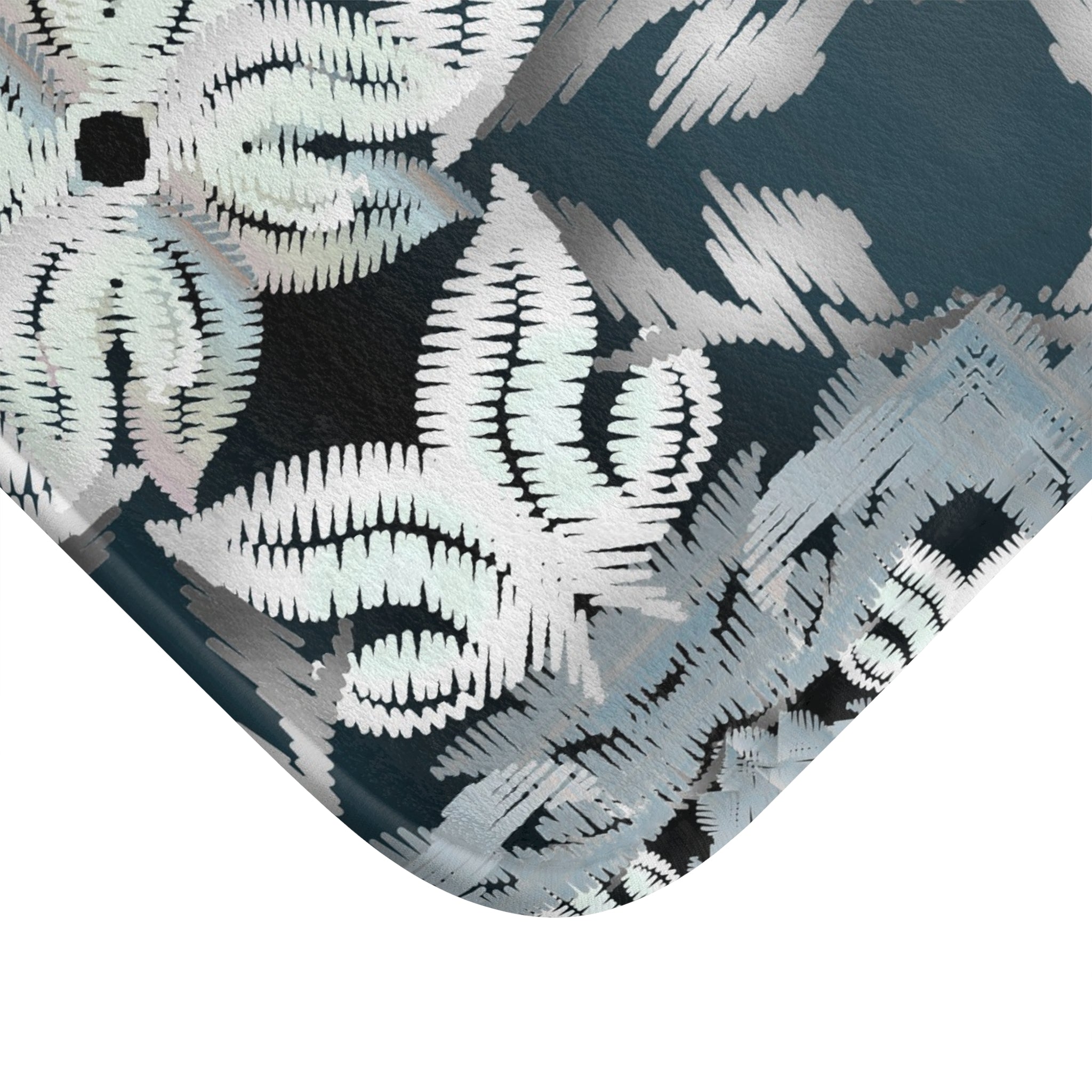 Geometric Moroccan Bath Mat | Grey Blue White Kitchen Mat